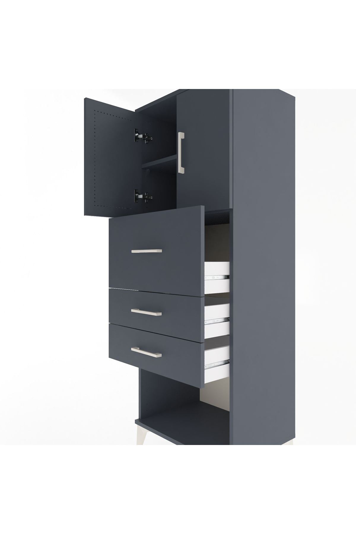 Hyperion Dolap 2 Raflı 3 Çekmeceli 2 Kapaklı 60x44x163 Antrasit-Antrasit