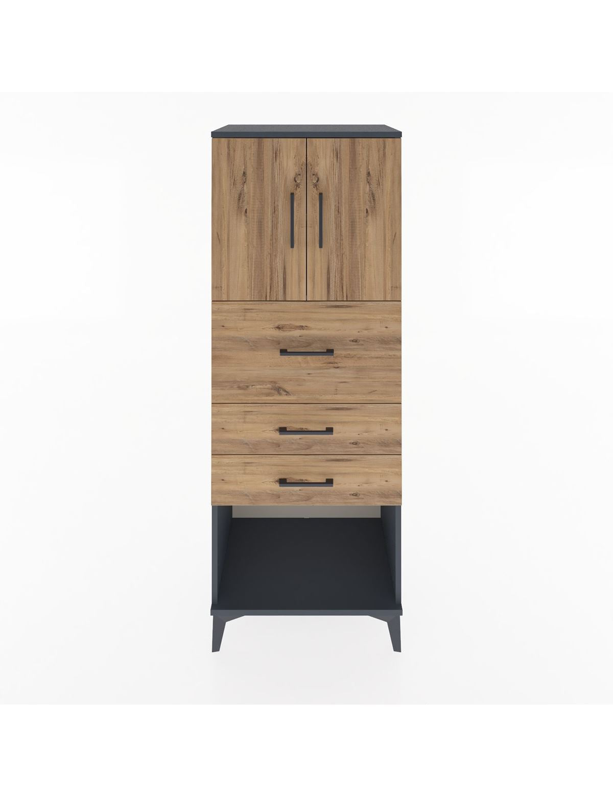 Hyperion Dolap 2 Raflı 3 Çekmeceli 2 Kapaklı 60x44x163 Antrasit-Çam