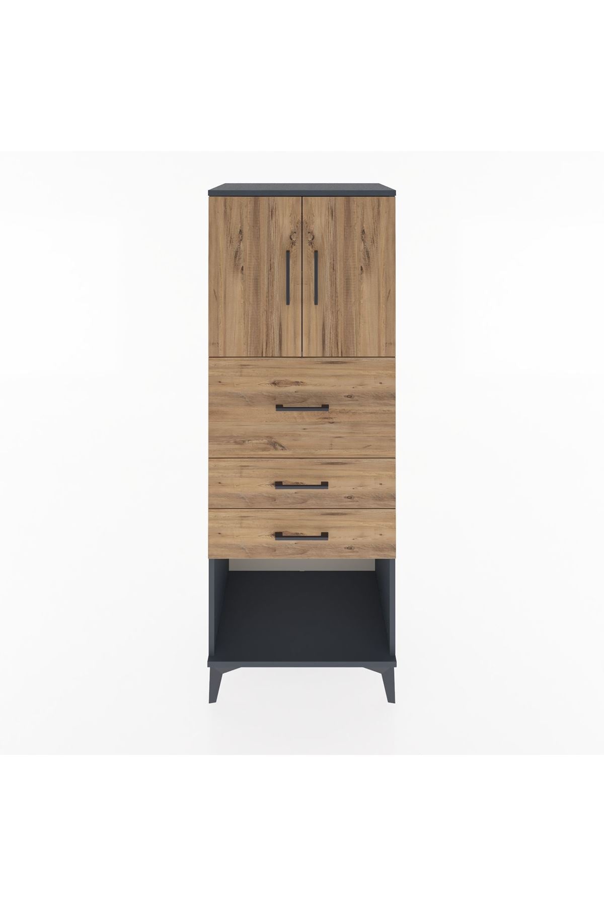 Hyperion Dolap 2 Raflı 3 Çekmeceli 2 Kapaklı 60x44x163 Antrasit-Çam