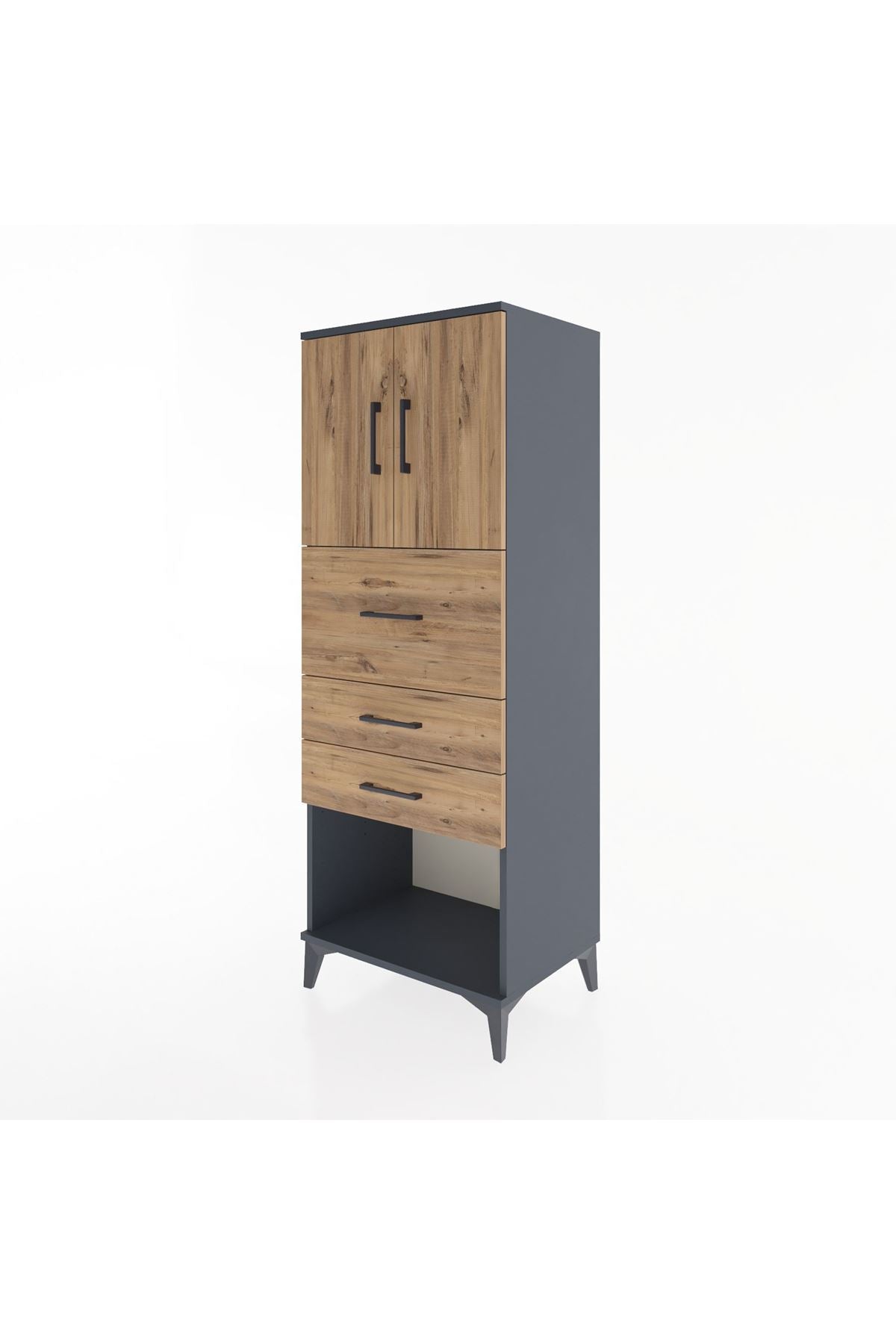 Hyperion Dolap 2 Raflı 3 Çekmeceli 2 Kapaklı 60x44x163 Antrasit-Çam