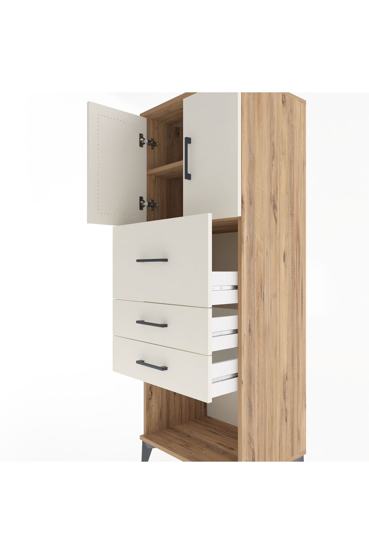 Hyperion Dolap 2 Raflı 3 Çekmeceli 2 Kapaklı 60x44x163 Çam-Aytaşı