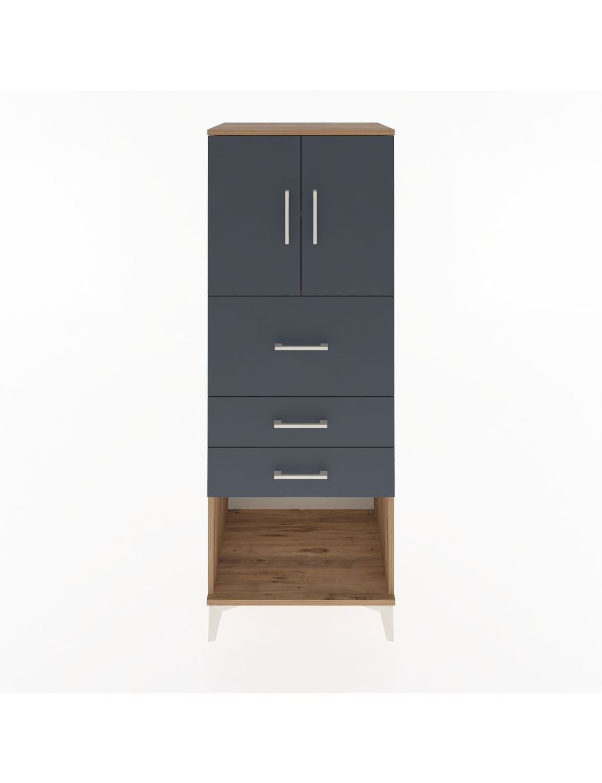 Hyperion Dolap 2 Raflı 3 Çekmeceli 2 Kapaklı 60x44x163 Çam-Antrasit