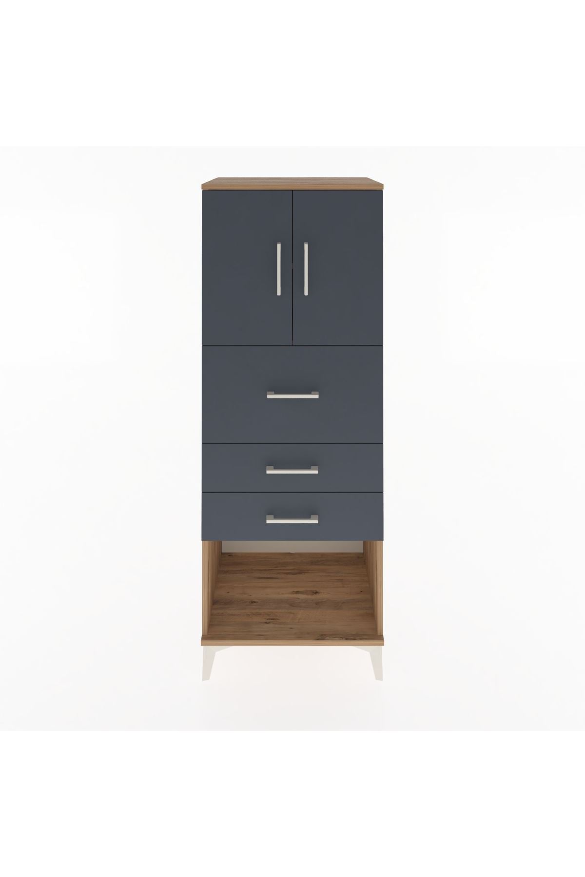 Hyperion Dolap 2 Raflı 3 Çekmeceli 2 Kapaklı 60x44x163 Çam-Antrasit