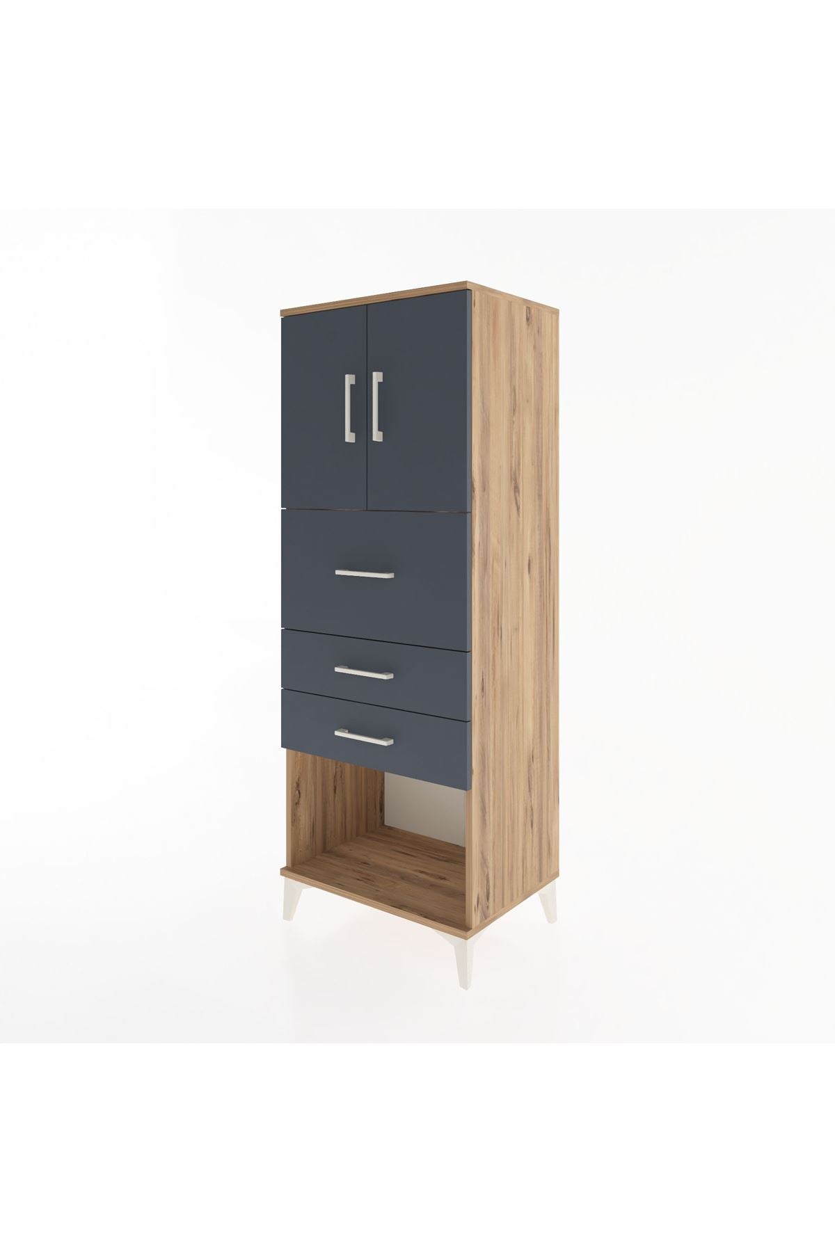 Hyperion Dolap 2 Raflı 3 Çekmeceli 2 Kapaklı 60x44x163 Çam-Antrasit