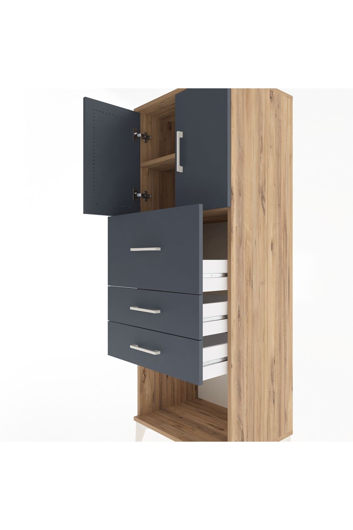 Hyperion Dolap 2 Raflı 3 Çekmeceli 2 Kapaklı 60x44x163 Çam-Antrasit