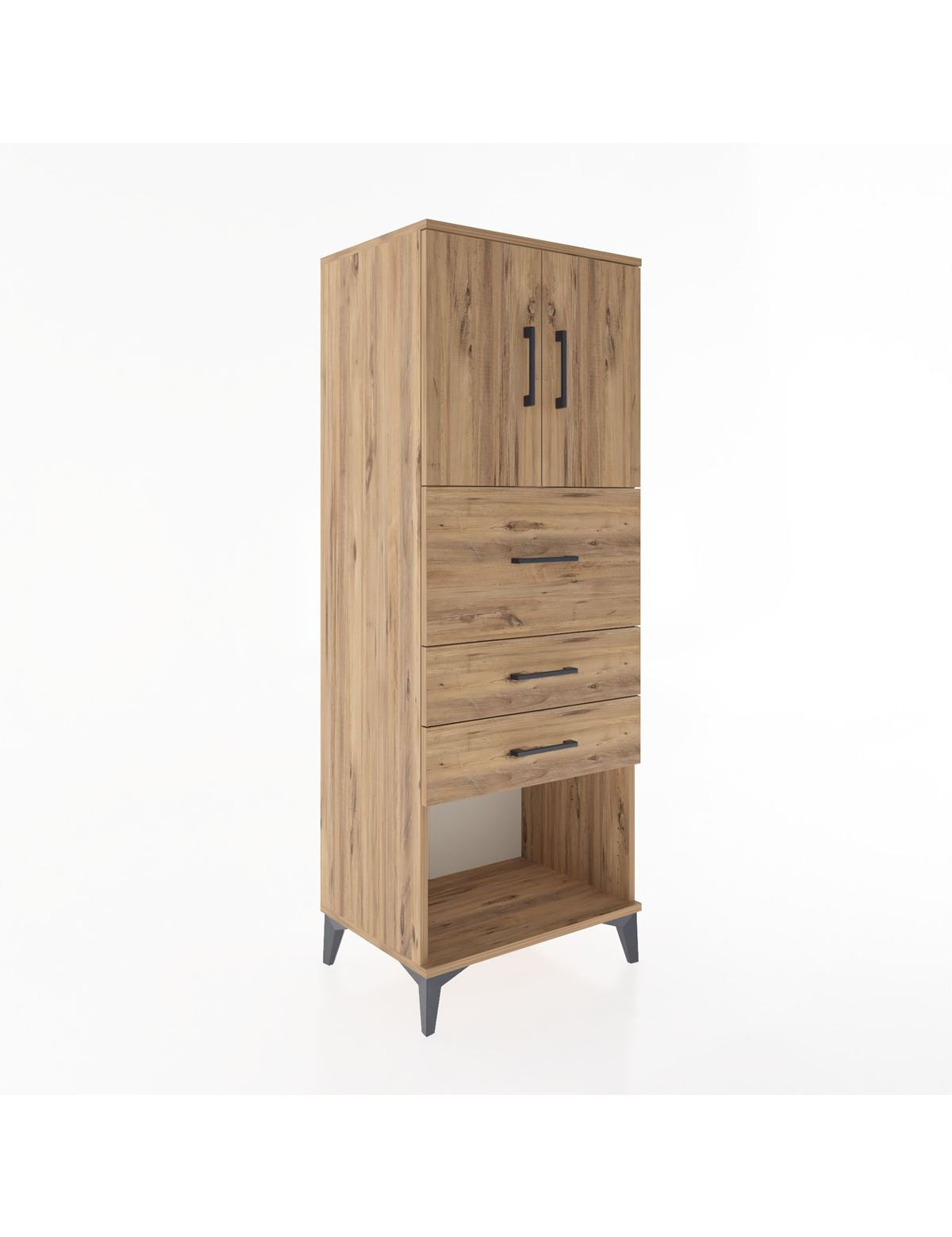 Hyperion Dolap 2 Raflı 3 Çekmeceli 2 Kapaklı 60x44x163 Çam-Çam