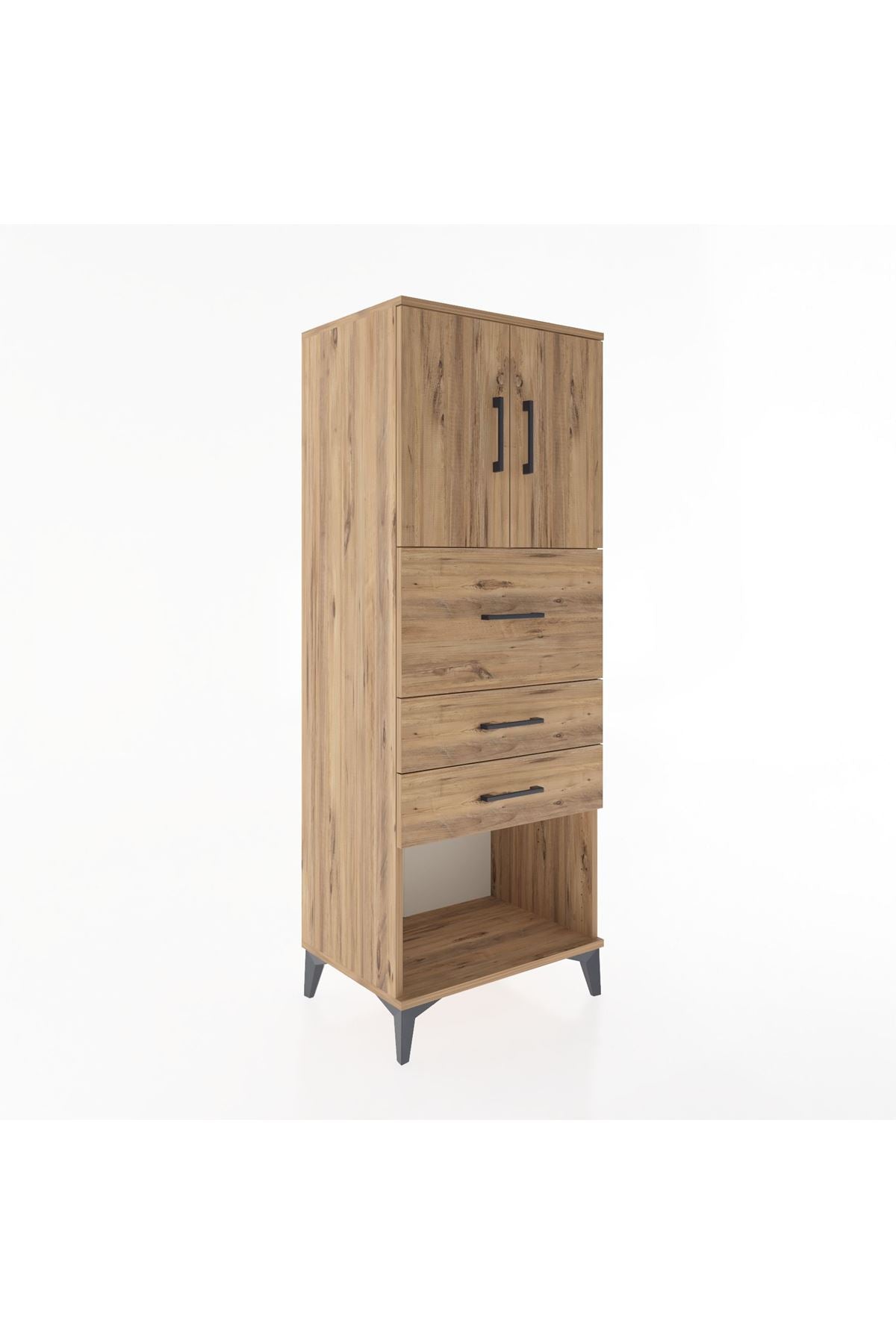 Hyperion Dolap 2 Raflı 3 Çekmeceli 2 Kapaklı 60x44x163 Çam-Çam