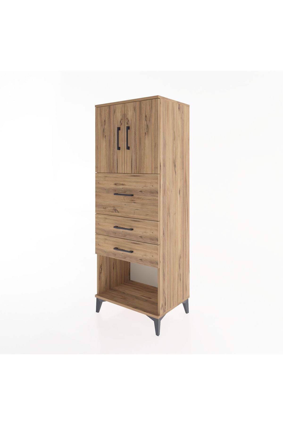 Hyperion Dolap 2 Raflı 3 Çekmeceli 2 Kapaklı 60x44x163 Çam-Çam