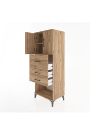 Hyperion Dolap 2 Raflı 3 Çekmeceli 2 Kapaklı 60x44x163 Çam-Çam