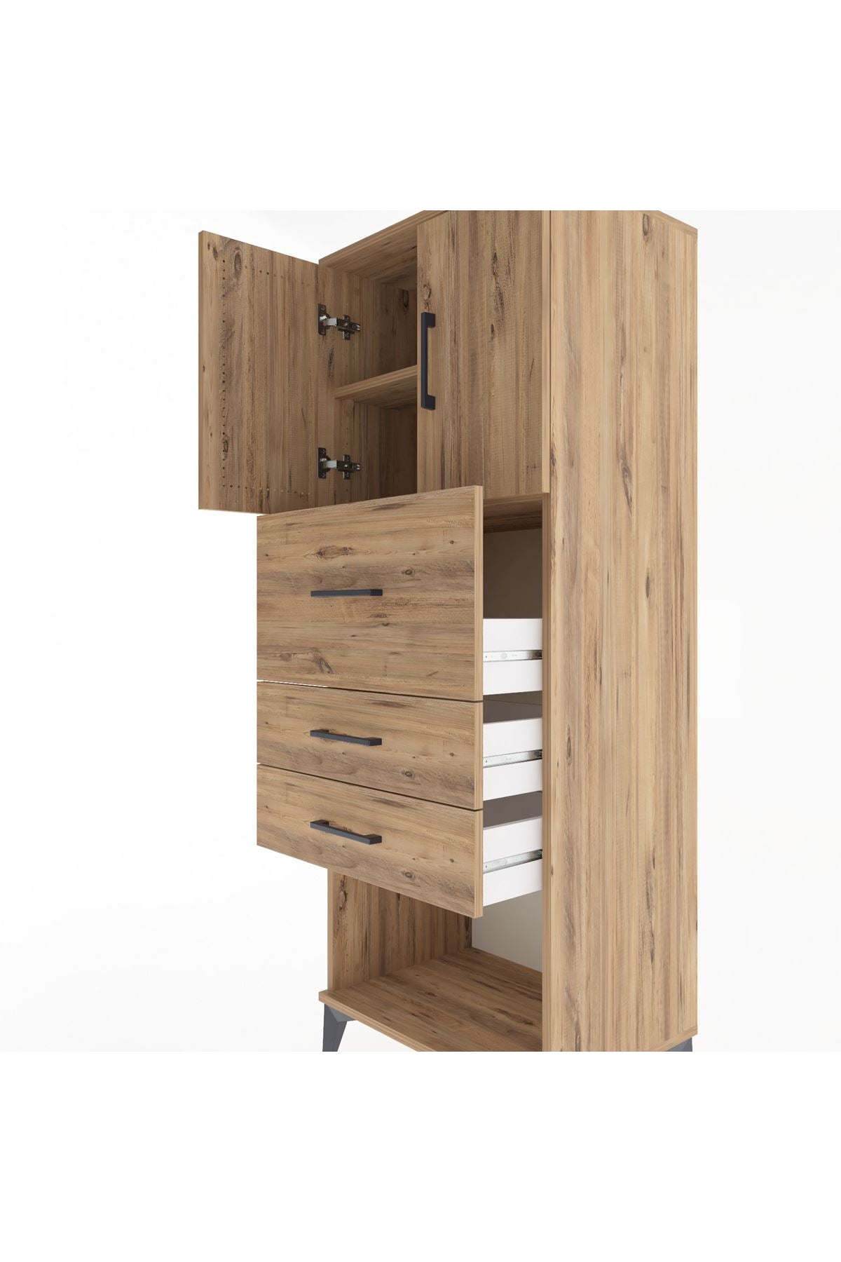 Hyperion Dolap 2 Raflı 3 Çekmeceli 2 Kapaklı 60x44x163 Çam-Çam