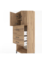 Hyperion Dolap 2 Raflı 3 Çekmeceli 2 Kapaklı 60x44x163 Çam-Çam