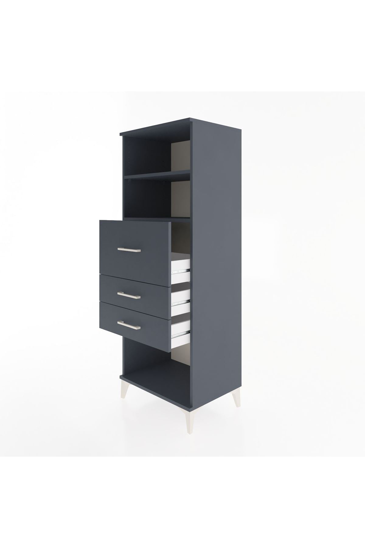 Hyperion Dolap 2 Raflı 3 Çekmeceli 60x44x163 Antrasit-Antrasit