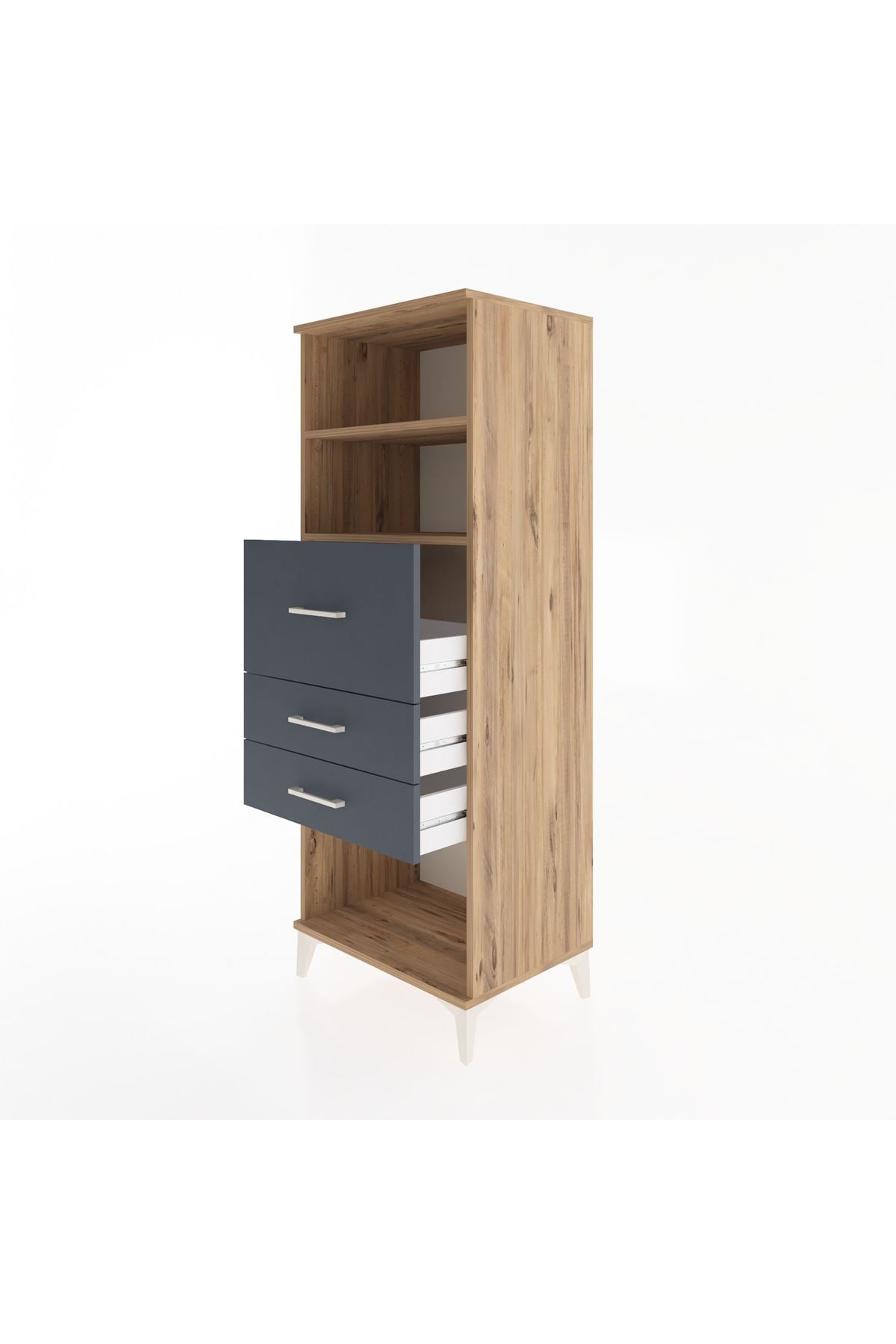 Hyperion Dolap 2 Raflı 3 Çekmeceli 60x44x163 Çam-Antrasit