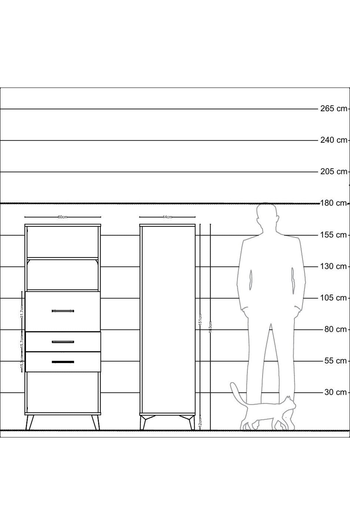 Hyperion Dolap 2 Raflı 3 Çekmeceli 60x44x163 Çam-Antrasit