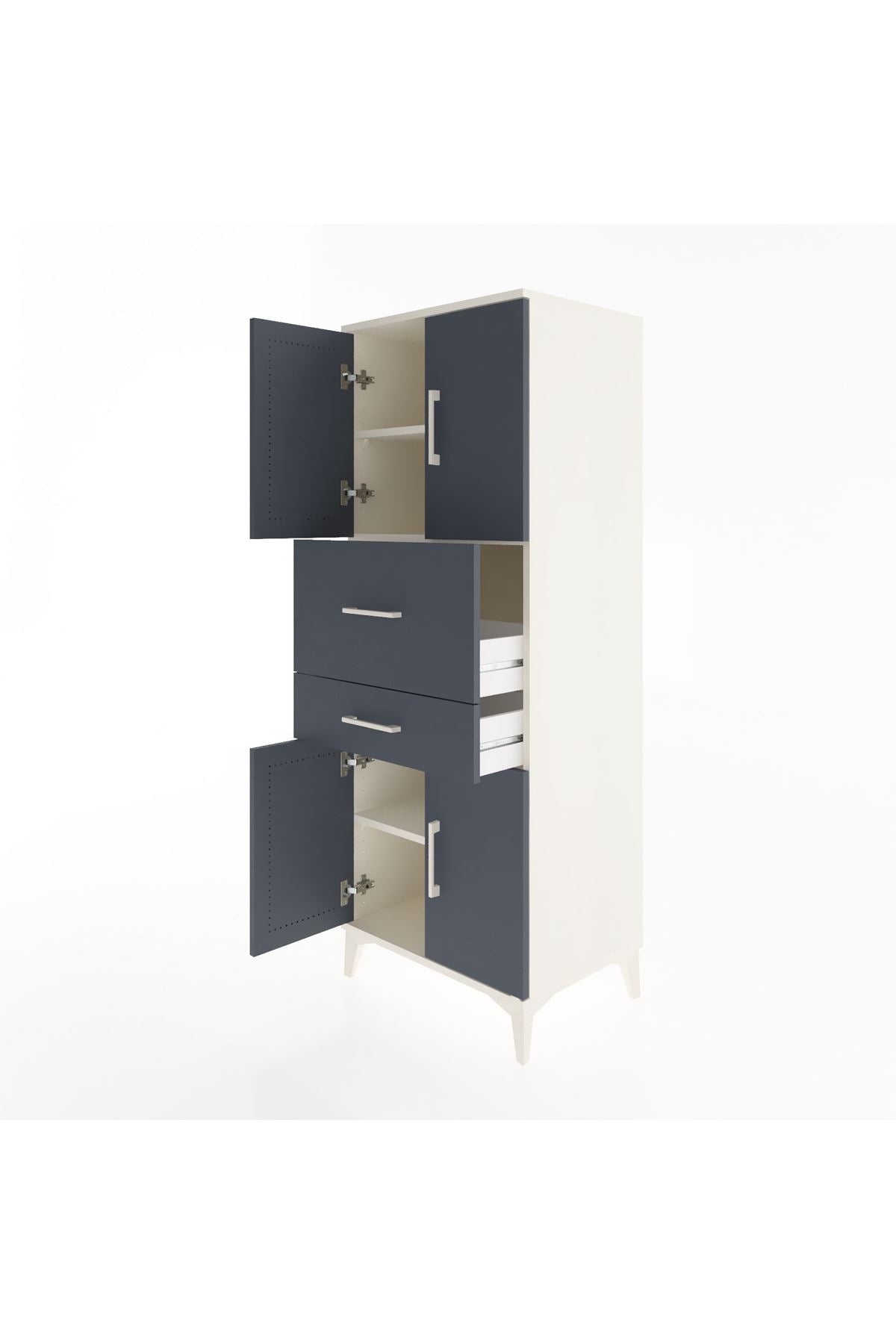 Hyperion Dolap 3 Raflı 2 Çekmeceli 4 Kapaklı 60x44x163 Aytaşı-Antrasit