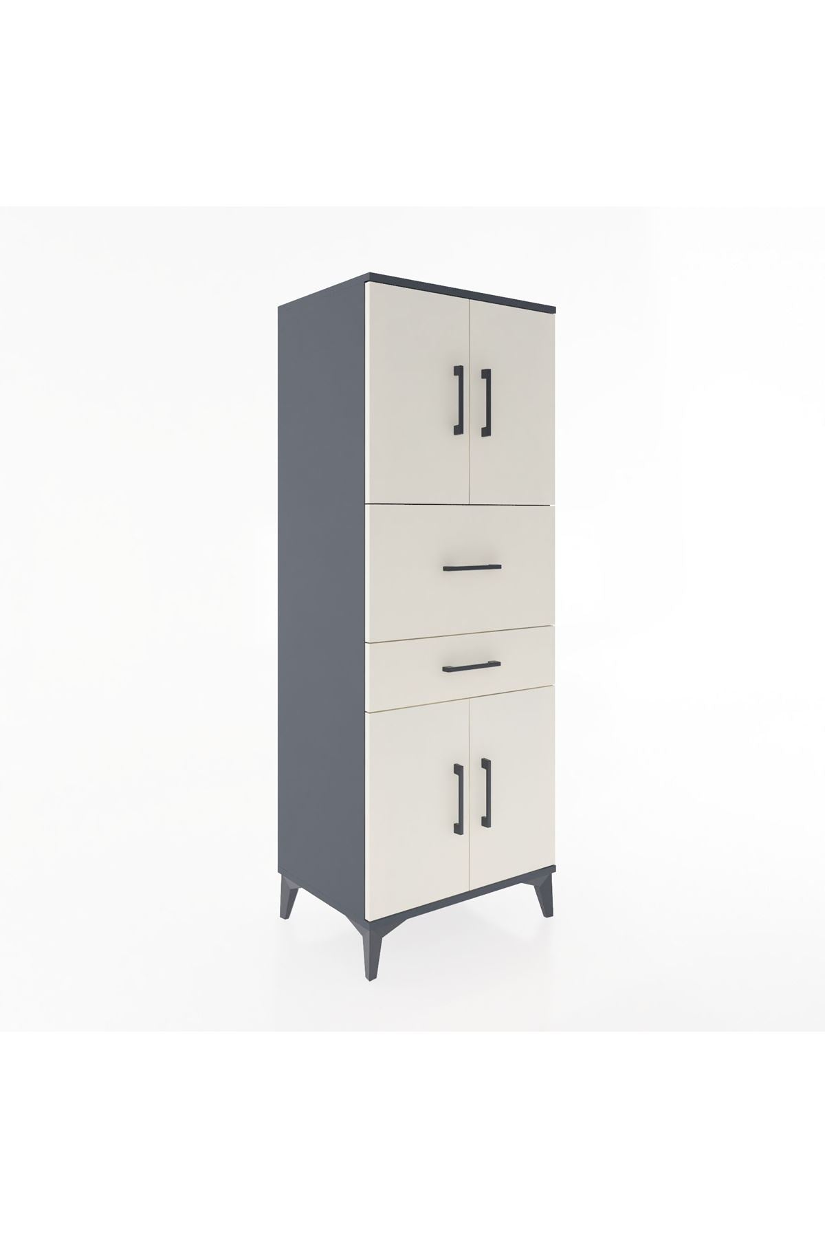Hyperion Dolap 3 Raflı 2 Çekmeceli 4 Kapaklı 60x44x163 Antrasit-Aytaşı
