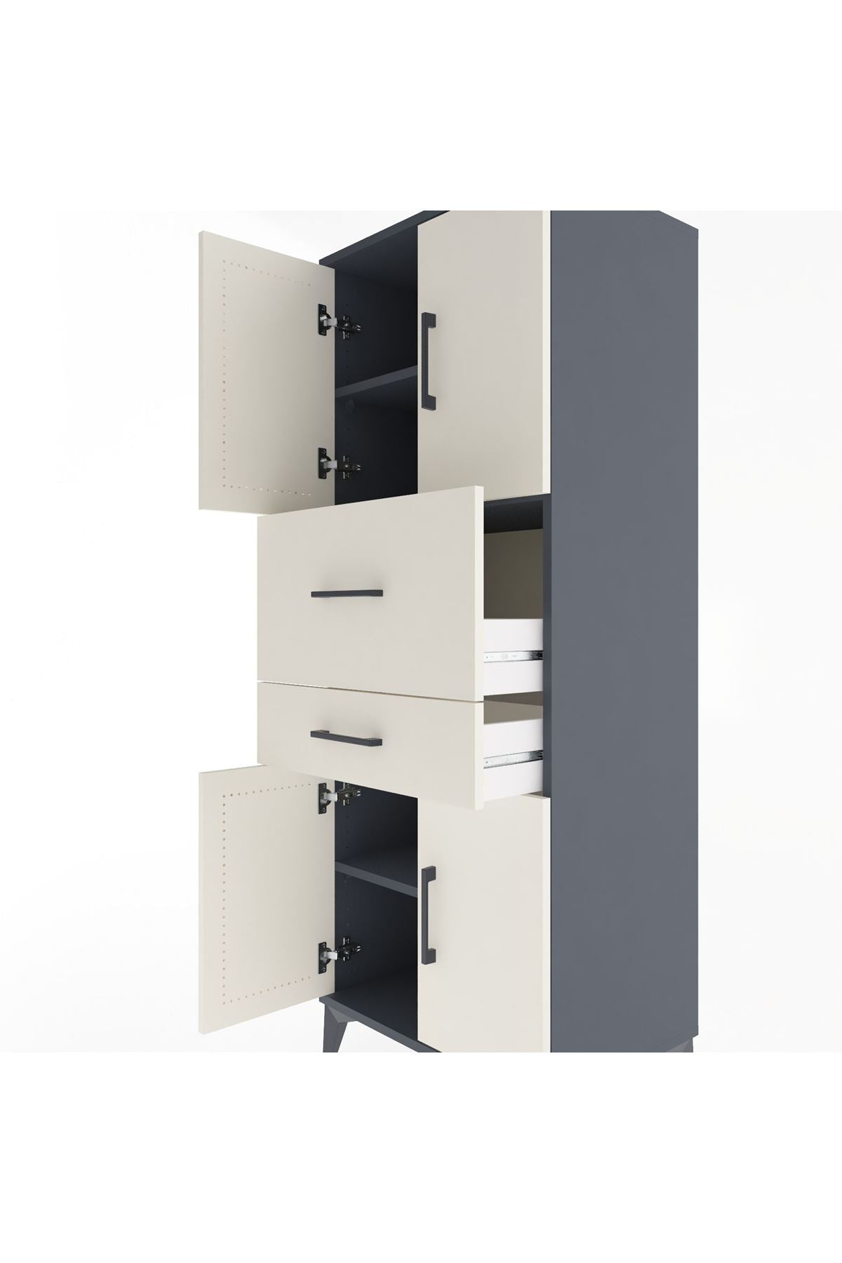 Hyperion Dolap 3 Raflı 2 Çekmeceli 4 Kapaklı 60x44x163 Antrasit-Aytaşı