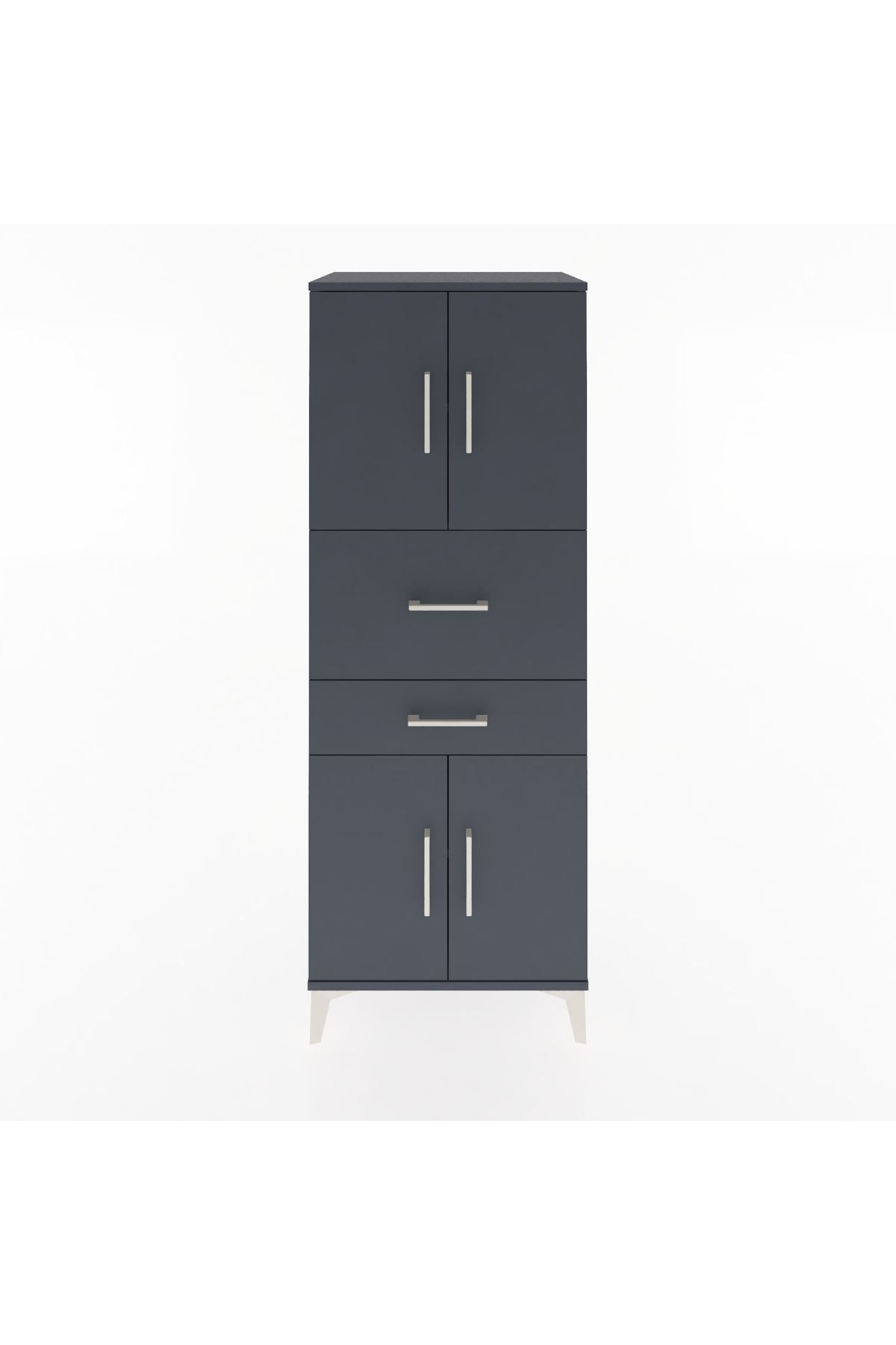 Hyperion Dolap 3 Raflı 2 Çekmeceli 4 Kapaklı 60x44x163 Antrasit-Antrasit