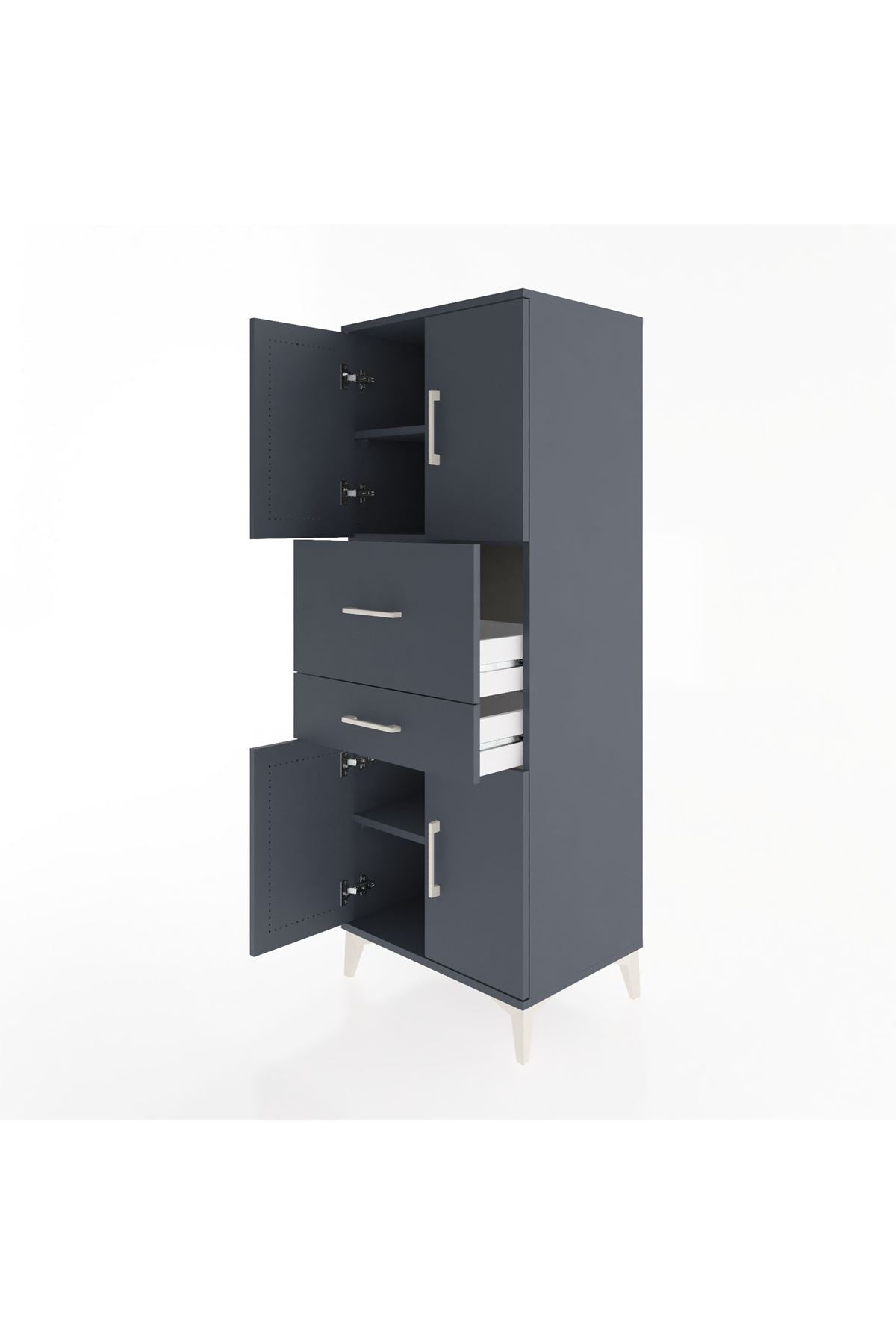 Hyperion Dolap 3 Raflı 2 Çekmeceli 4 Kapaklı 60x44x163 Antrasit-Antrasit