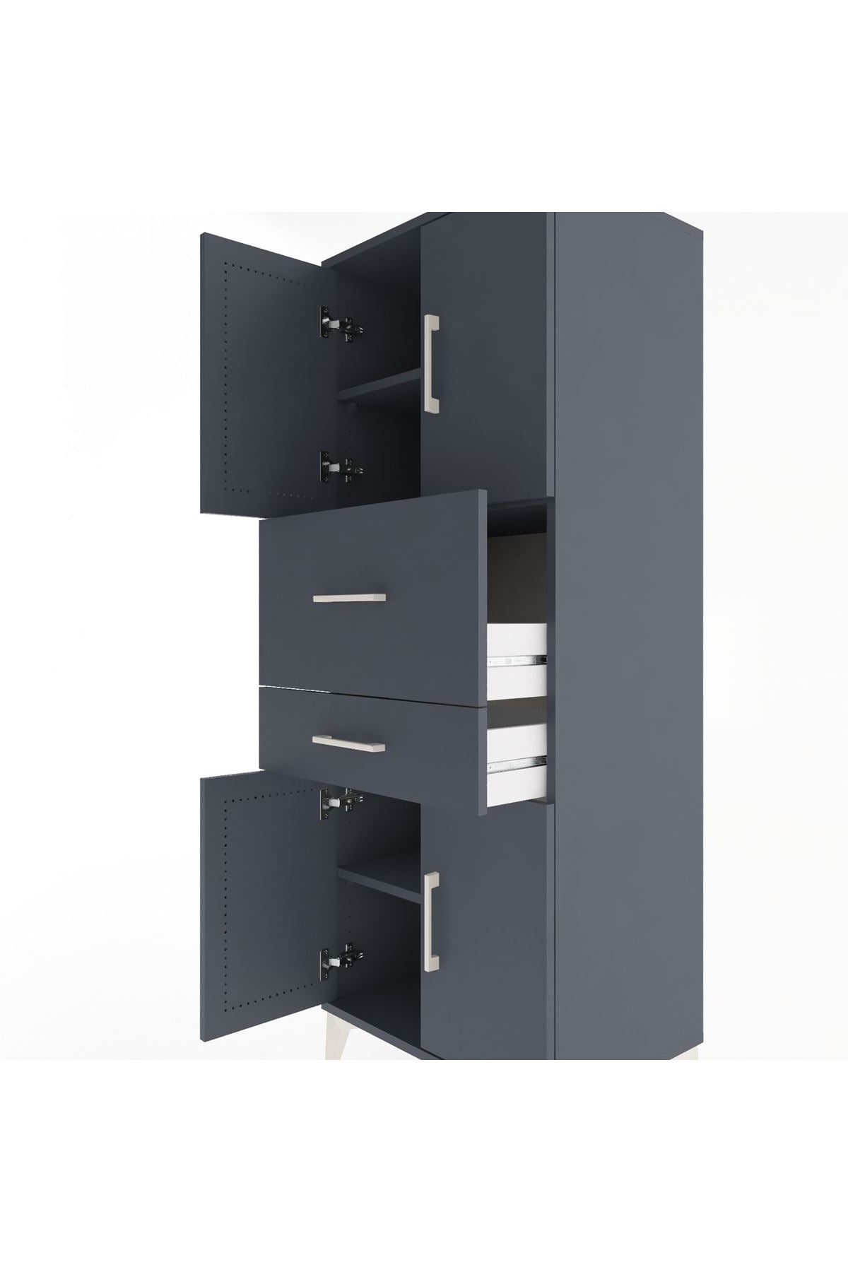 Hyperion Dolap 3 Raflı 2 Çekmeceli 4 Kapaklı 60x44x163 Antrasit-Antrasit