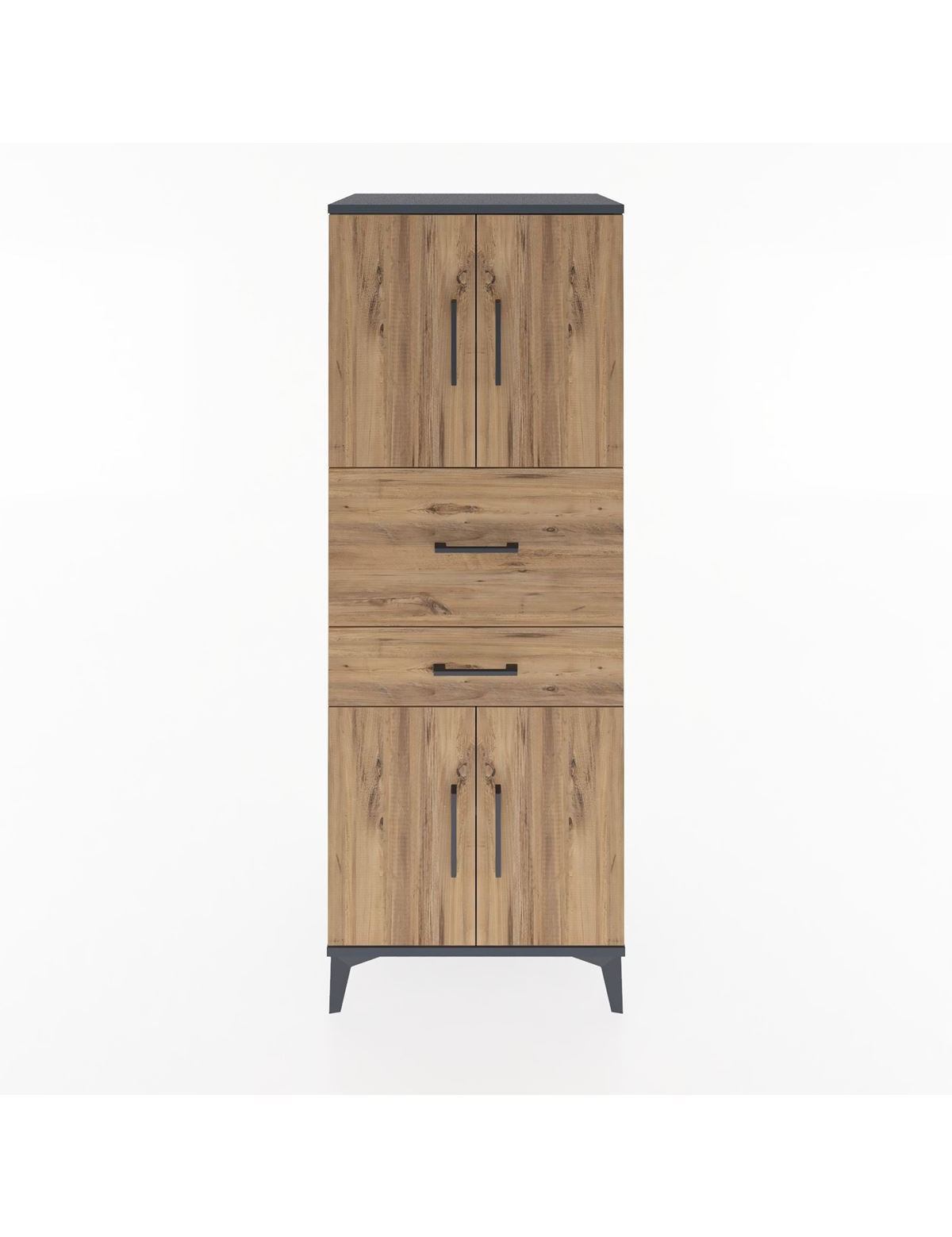 Hyperion Dolap 3 Raflı 2 Çekmeceli 4 Kapaklı 60x44x163 Antrasit-Çam