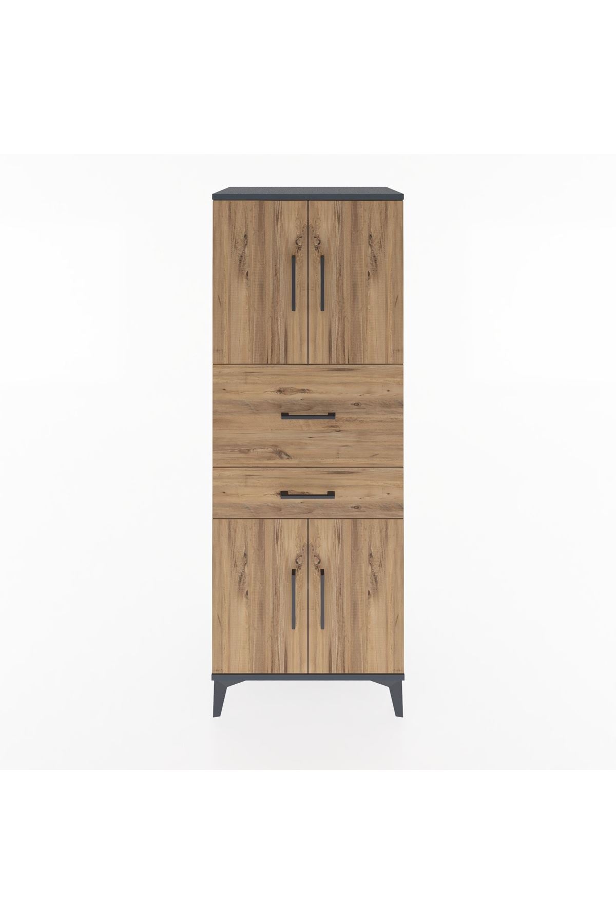 Hyperion Dolap 3 Raflı 2 Çekmeceli 4 Kapaklı 60x44x163 Antrasit-Çam