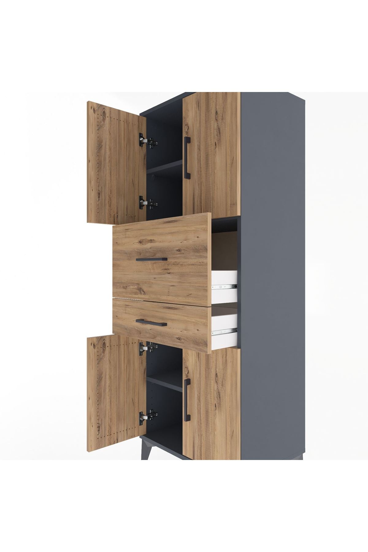 Hyperion Dolap 3 Raflı 2 Çekmeceli 4 Kapaklı 60x44x163 Antrasit-Çam