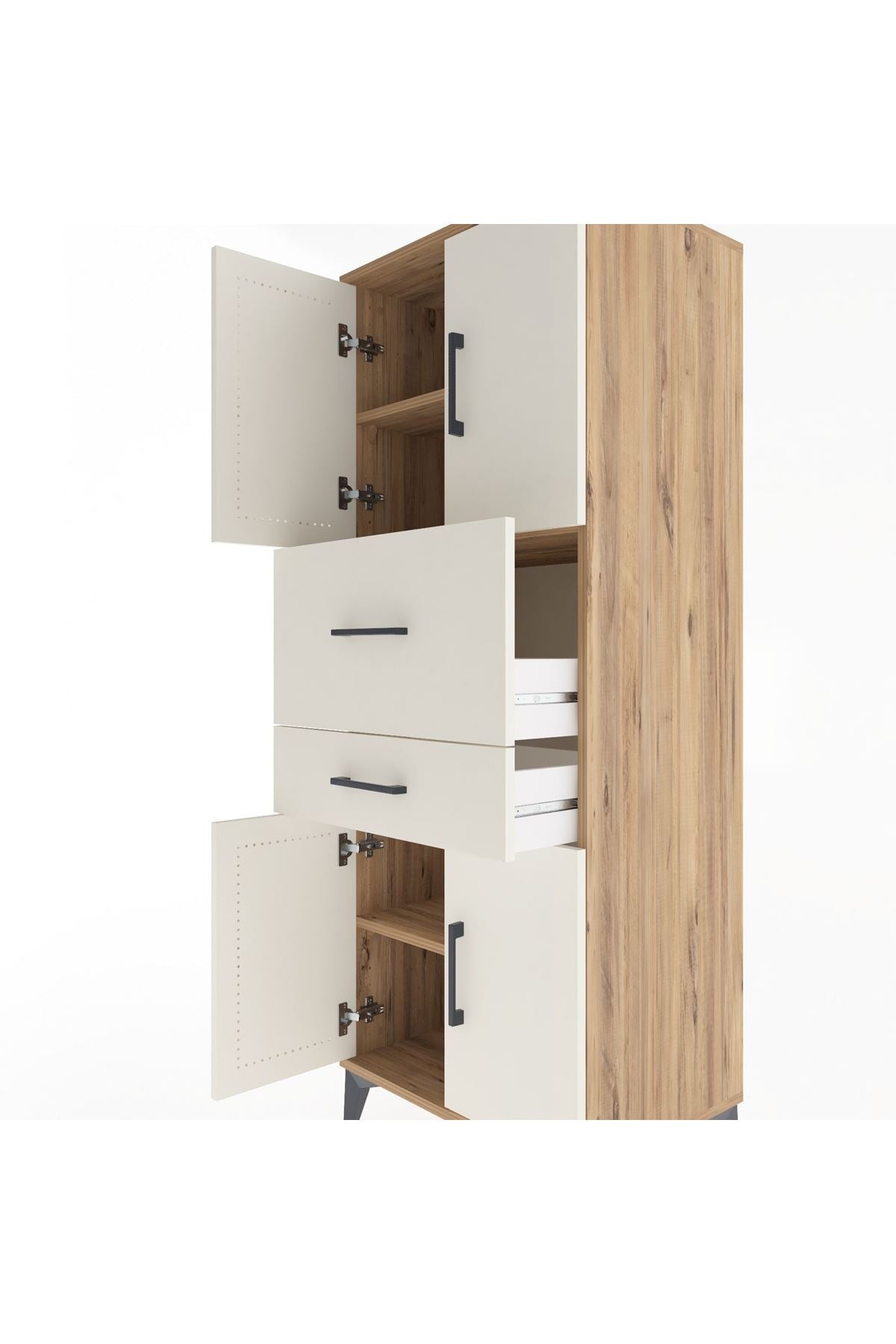 Hyperion Dolap 3 Raflı 2 Çekmeceli 4 Kapaklı 60x44x163 Çam-Aytaşı