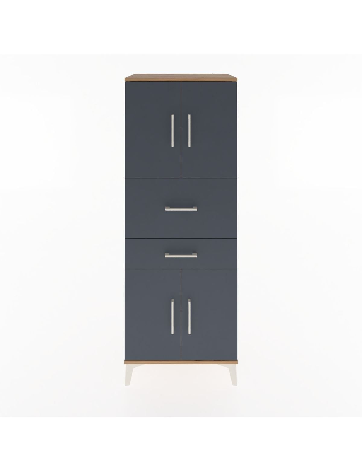 Hyperion Dolap 3 Raflı 2 Çekmeceli 4 Kapaklı 60x44x163 Çam-Antrasit