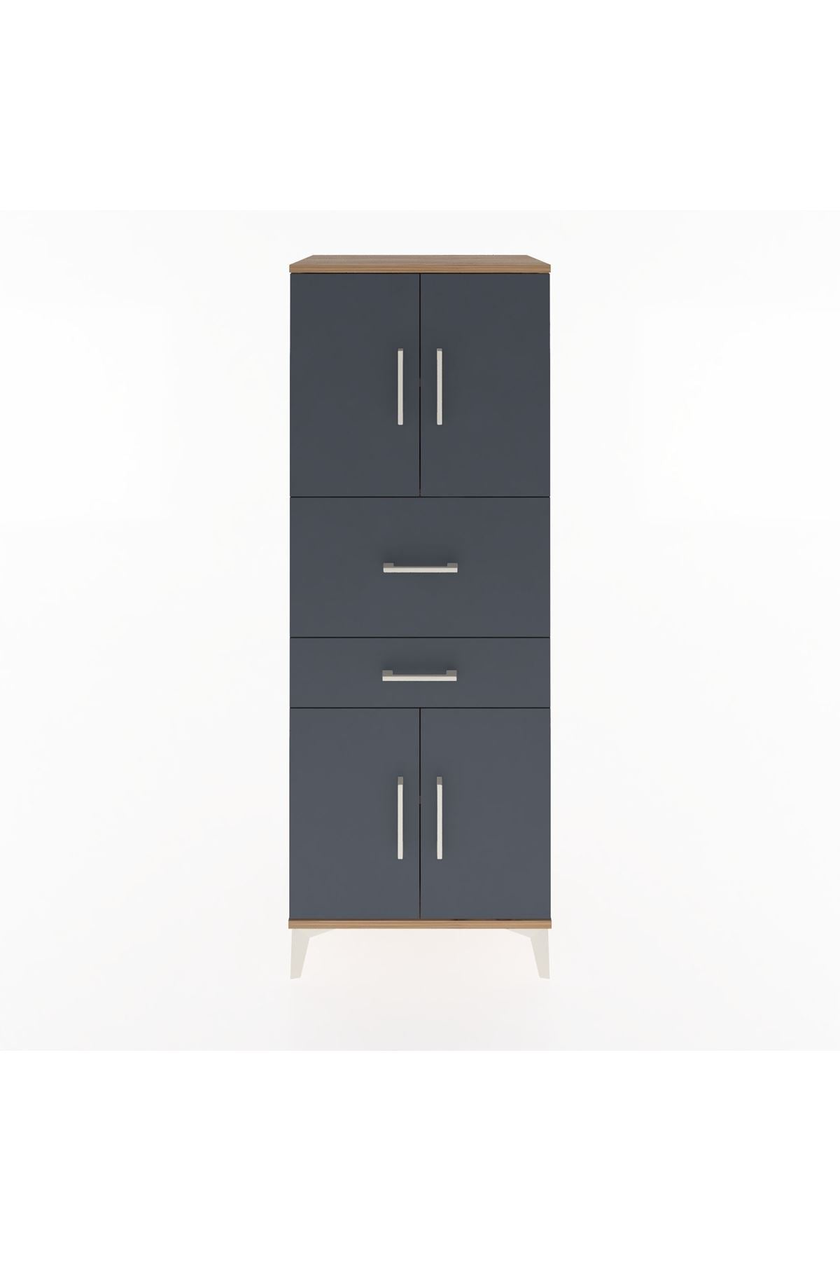 Hyperion Dolap 3 Raflı 2 Çekmeceli 4 Kapaklı 60x44x163 Çam-Antrasit
