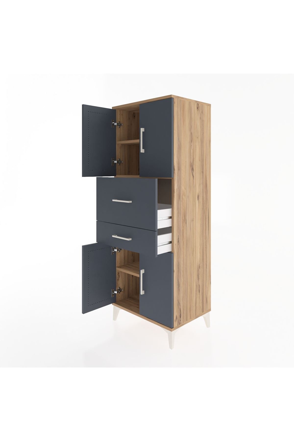 Hyperion Dolap 3 Raflı 2 Çekmeceli 4 Kapaklı 60x44x163 Çam-Antrasit