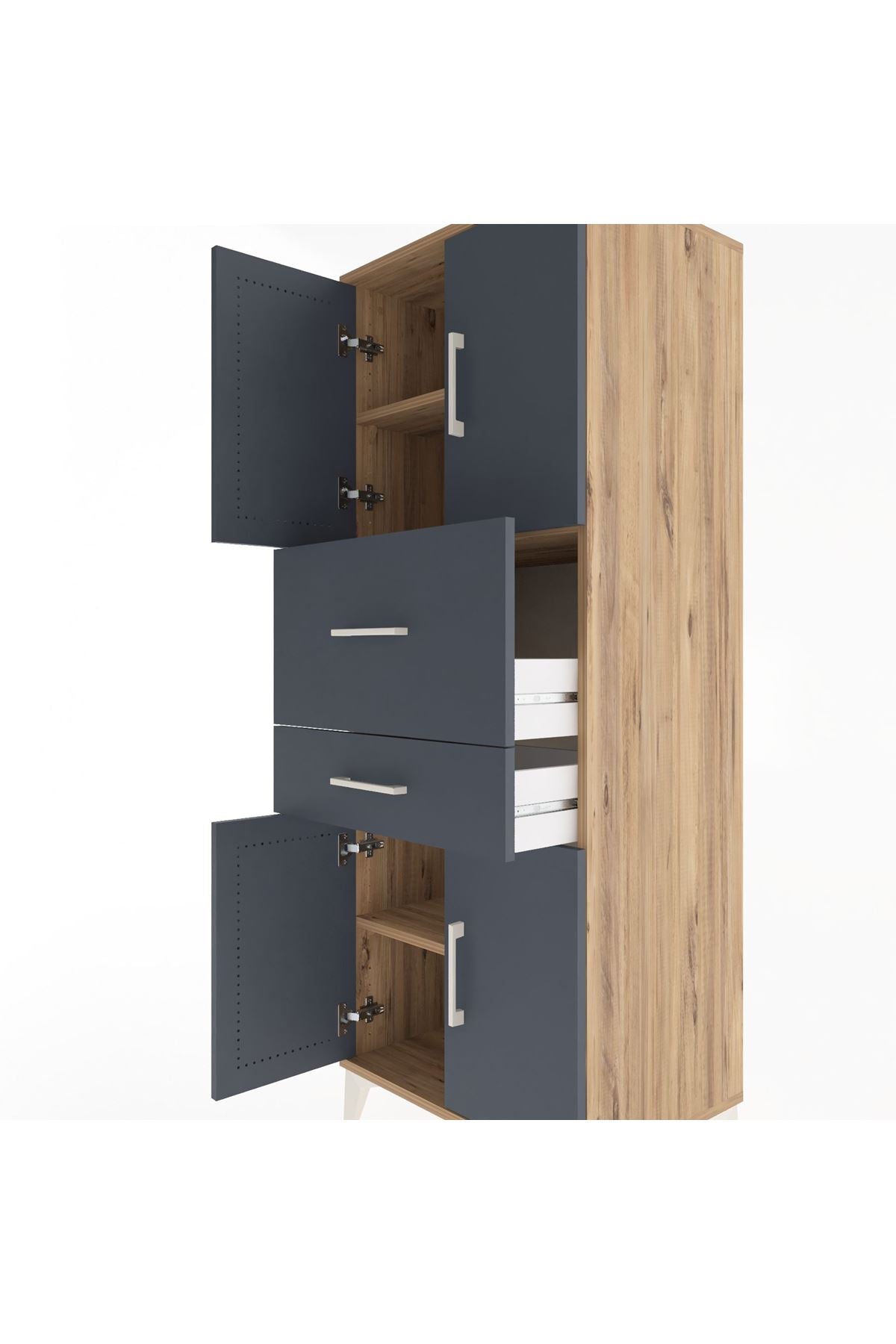 Hyperion Dolap 3 Raflı 2 Çekmeceli 4 Kapaklı 60x44x163 Çam-Antrasit