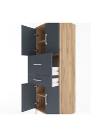 Hyperion Dolap 3 Raflı 2 Çekmeceli 4 Kapaklı 60x44x163 Çam-Antrasit
