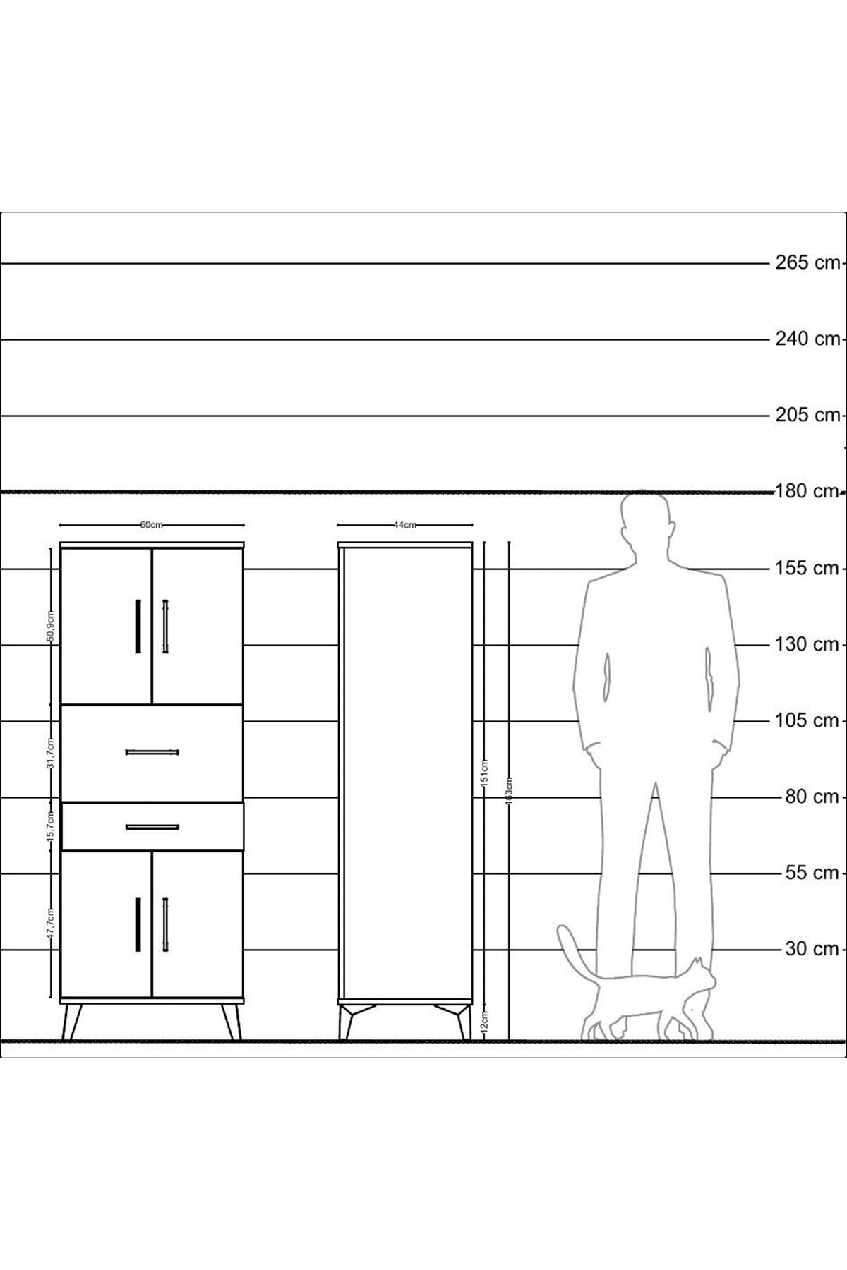 Hyperion Dolap 3 Raflı 2 Çekmeceli 4 Kapaklı 60x44x163 Çam-Çam