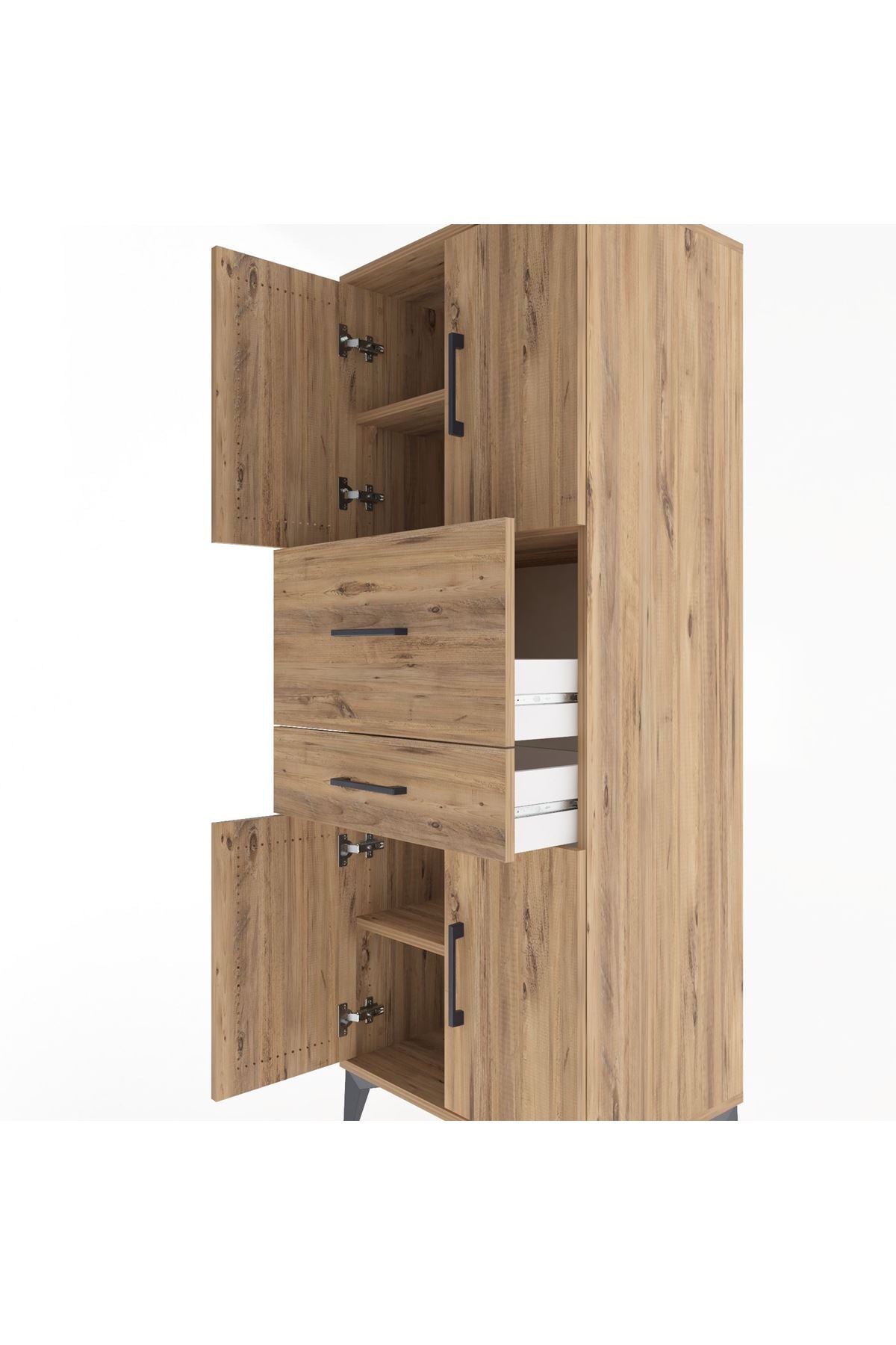 Hyperion Dolap 3 Raflı 2 Çekmeceli 4 Kapaklı 60x44x163 Çam-Çam