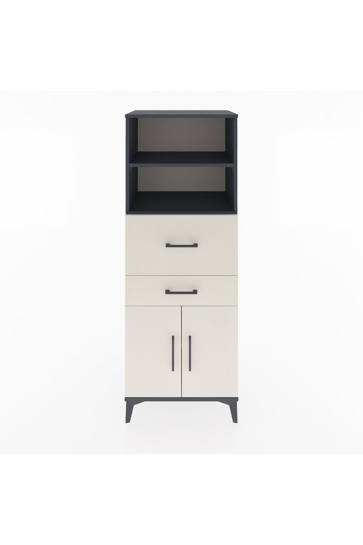 Hyperion Dolap 3 Raflı 2 Çekmeceli 2 Kapaklı 60x44x163 Antrasit-Aytaşı