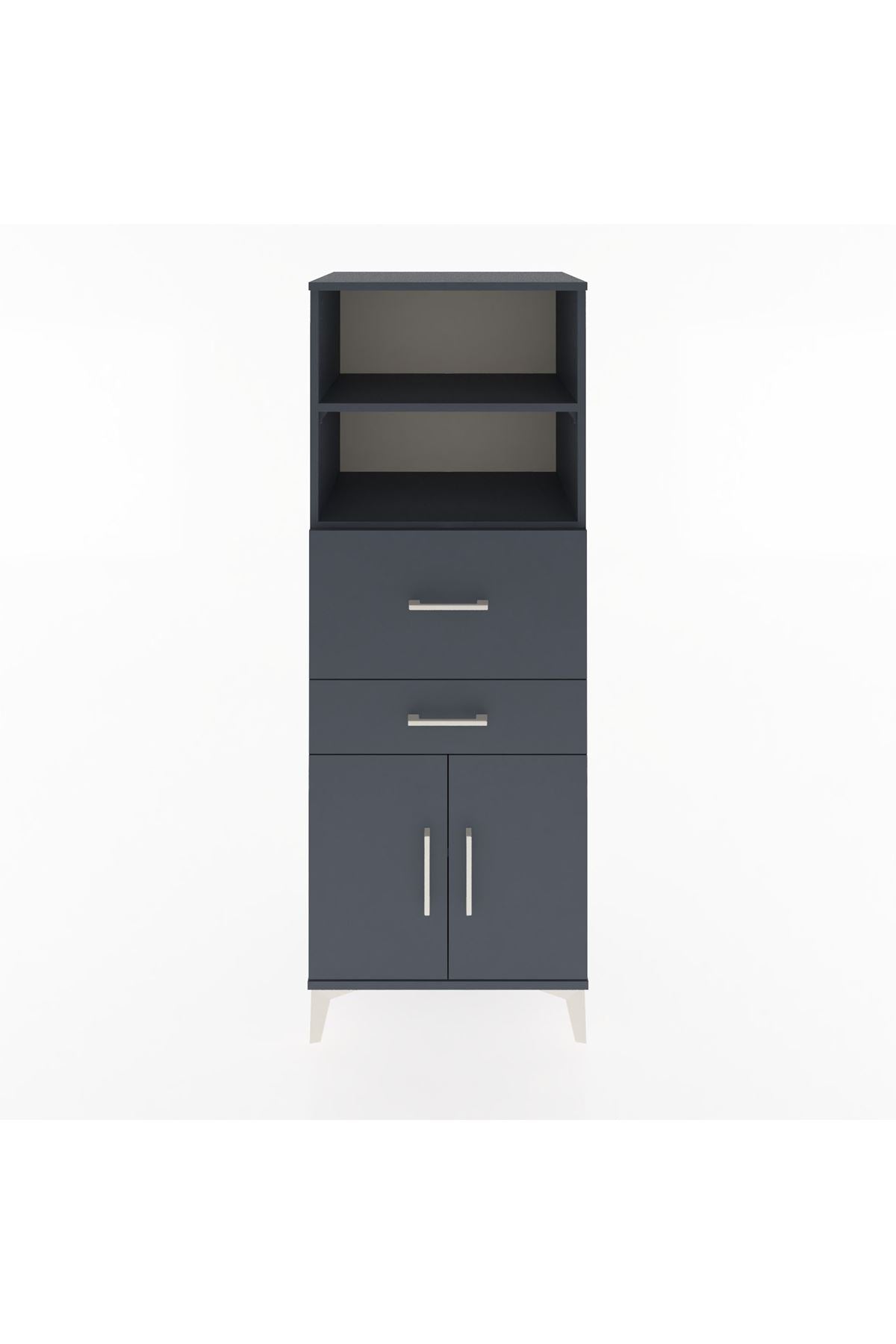 Hyperion Dolap 3 Raflı 2 Çekmeceli 2 Kapaklı 60x44x163 Antrasit-Antrasit