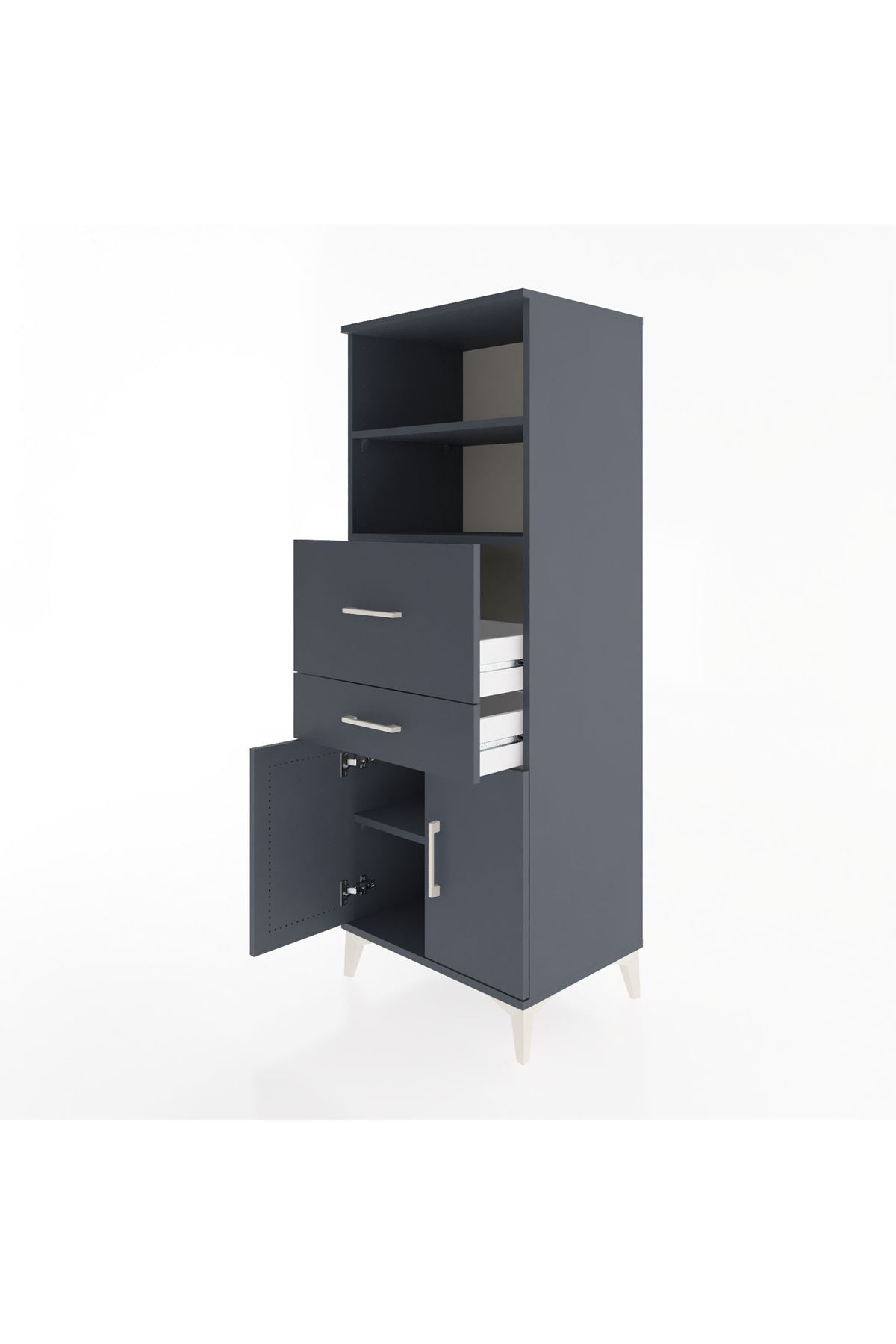 Hyperion Dolap 3 Raflı 2 Çekmeceli 2 Kapaklı 60x44x163 Antrasit-Antrasit