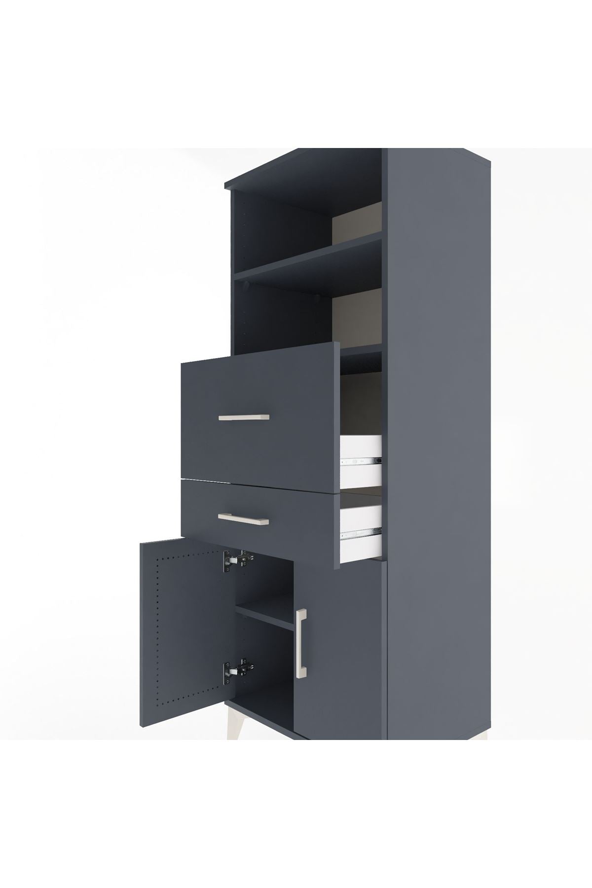 Hyperion Dolap 3 Raflı 2 Çekmeceli 2 Kapaklı 60x44x163 Antrasit-Antrasit
