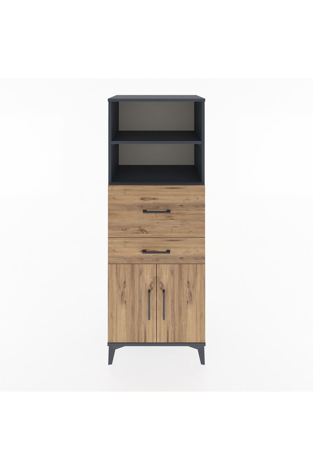 Hyperion Dolap 3 Raflı 2 Çekmeceli 2 Kapaklı 60x44x163 Antrasit-Çam