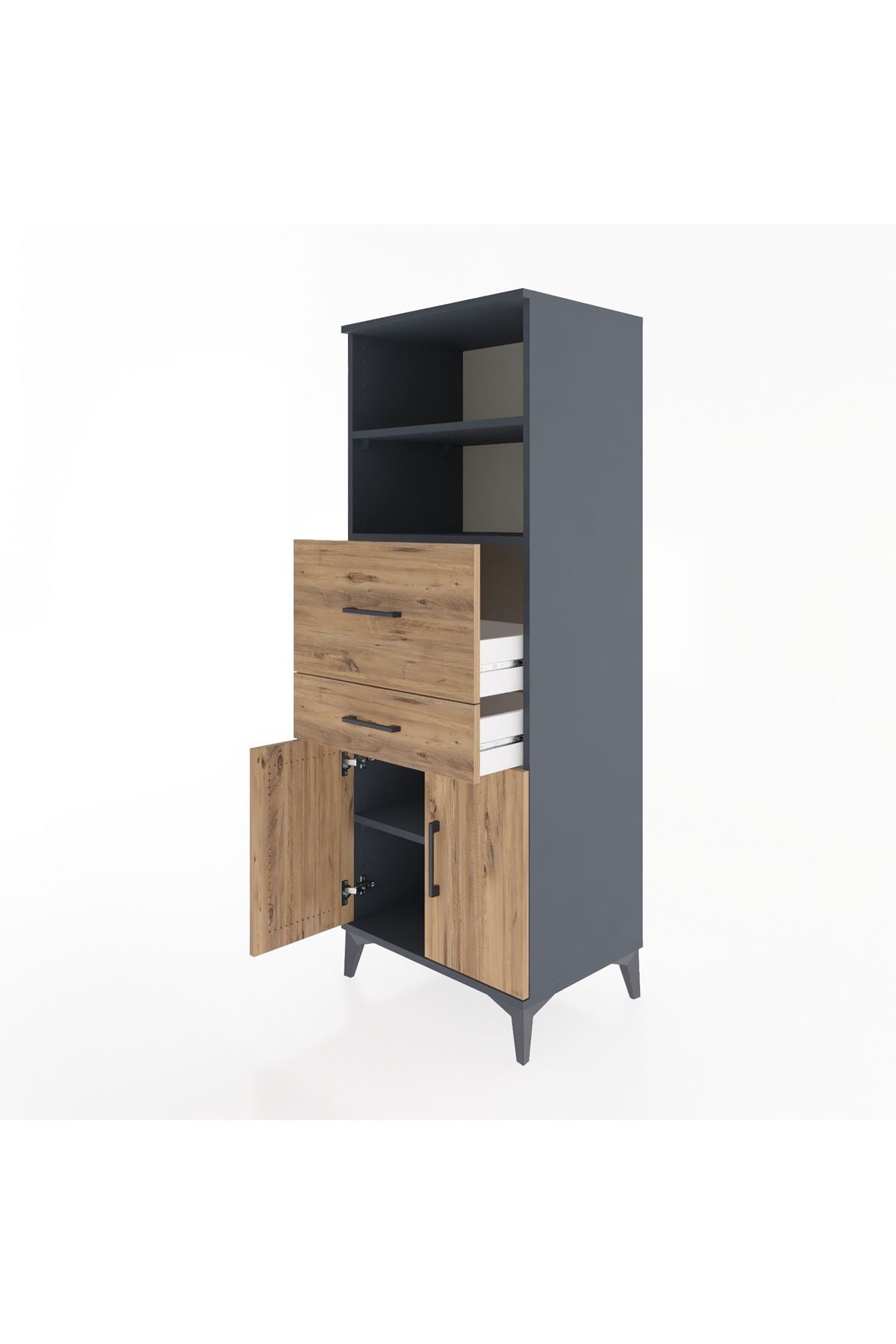 Hyperion Dolap 3 Raflı 2 Çekmeceli 2 Kapaklı 60x44x163 Antrasit-Çam