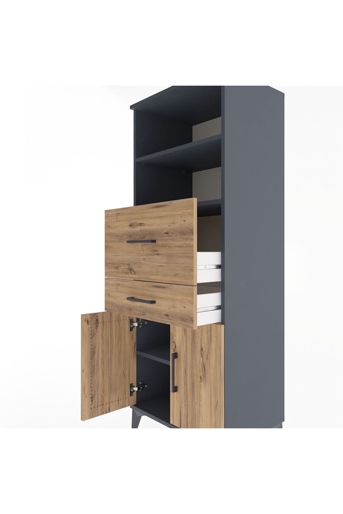 Hyperion Dolap 3 Raflı 2 Çekmeceli 2 Kapaklı 60x44x163 Antrasit-Çam
