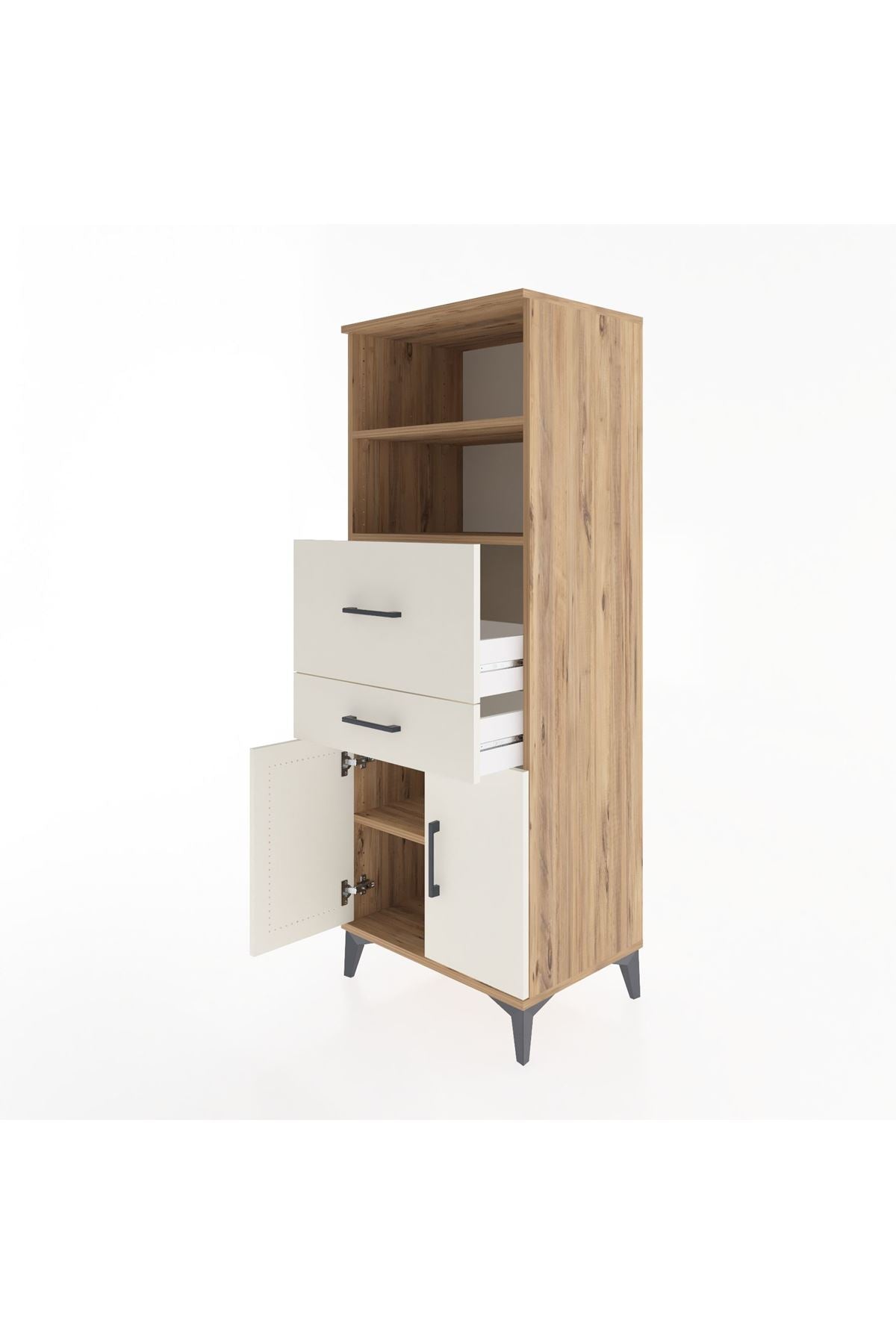 Hyperion Dolap 3 Raflı 2 Çekmeceli 2 Kapaklı 60x44x163 Çam-Aytaşı
