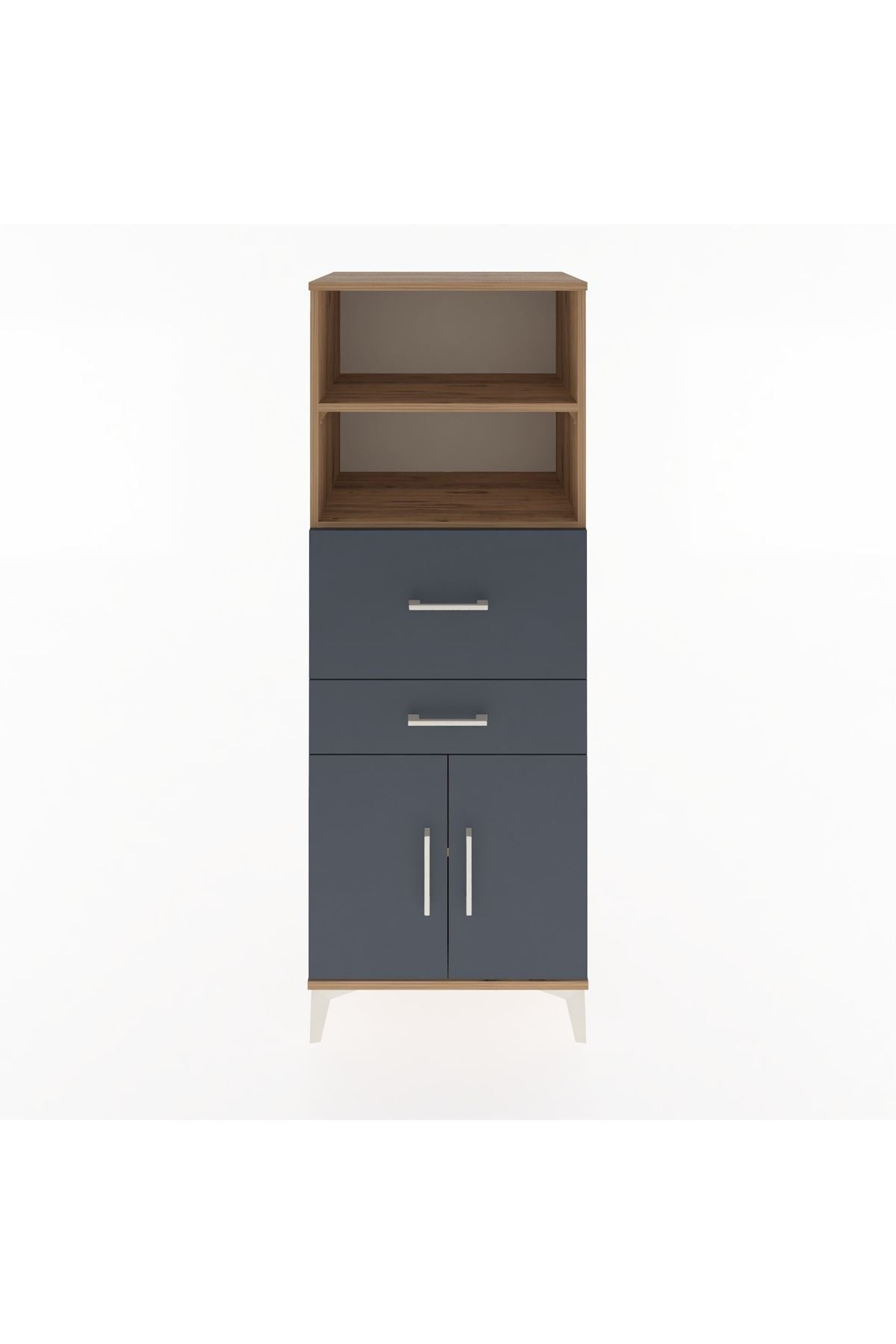 Hyperion Dolap 3 Raflı 2 Çekmeceli 2 Kapaklı 60x44x163 Çam-Antrasit