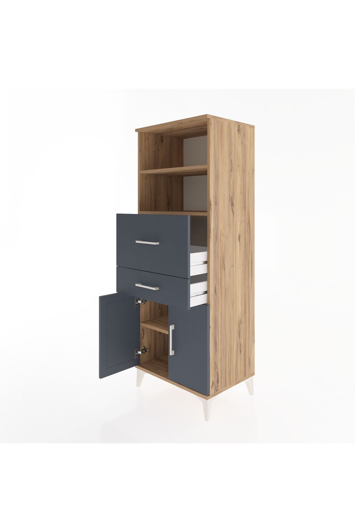 Hyperion Dolap 3 Raflı 2 Çekmeceli 2 Kapaklı 60x44x163 Çam-Antrasit