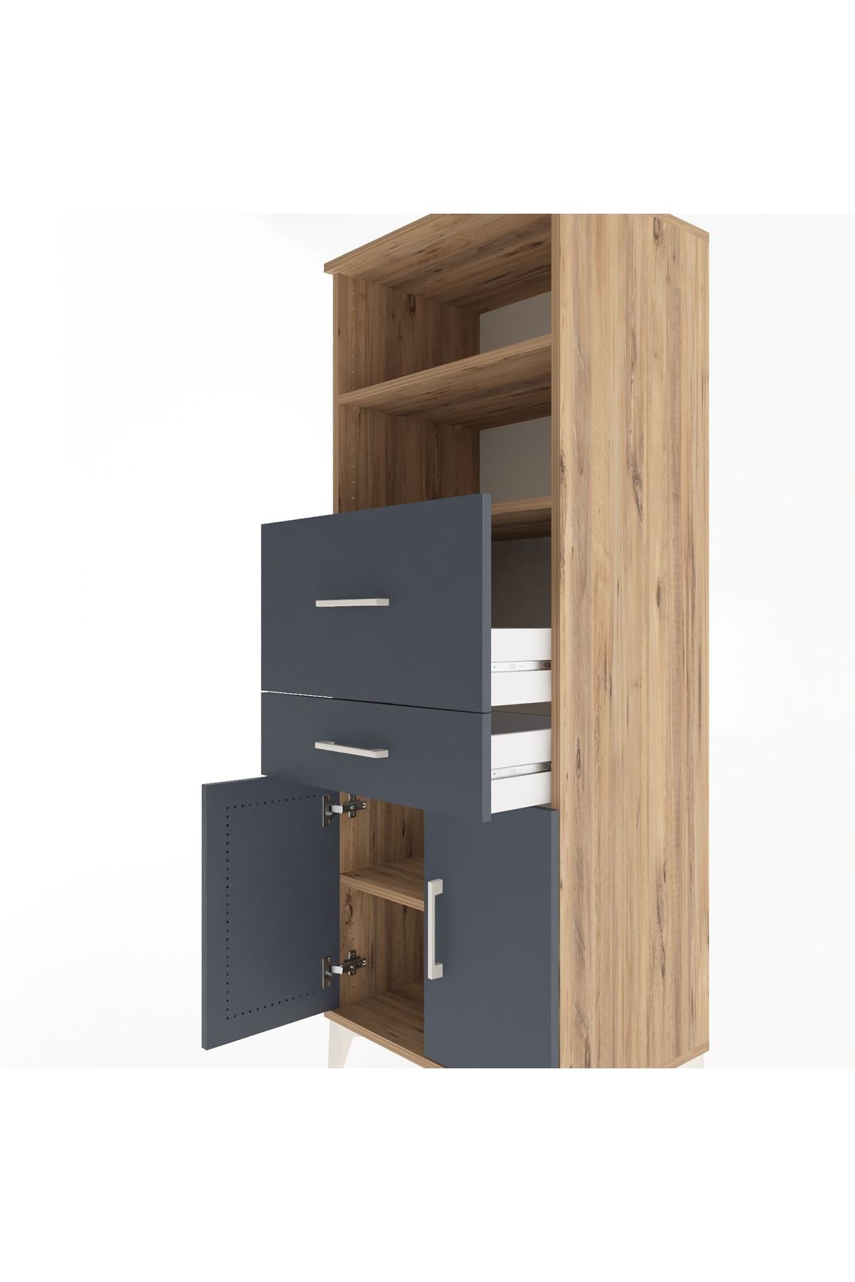 Hyperion Dolap 3 Raflı 2 Çekmeceli 2 Kapaklı 60x44x163 Çam-Antrasit