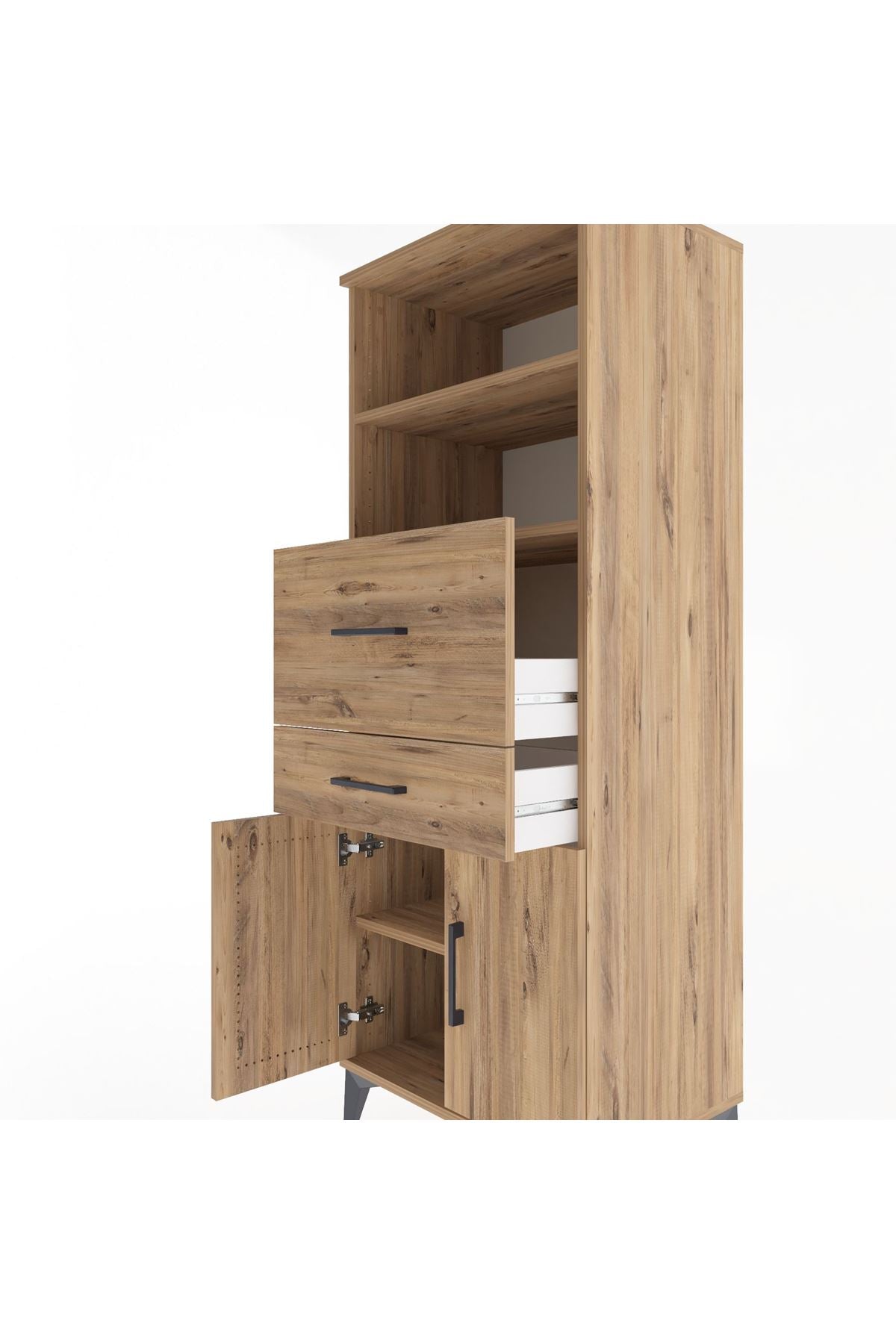 Hyperion Dolap 3 Raflı 2 Çekmeceli 2 Kapaklı 60x44x163 Çam-Çam