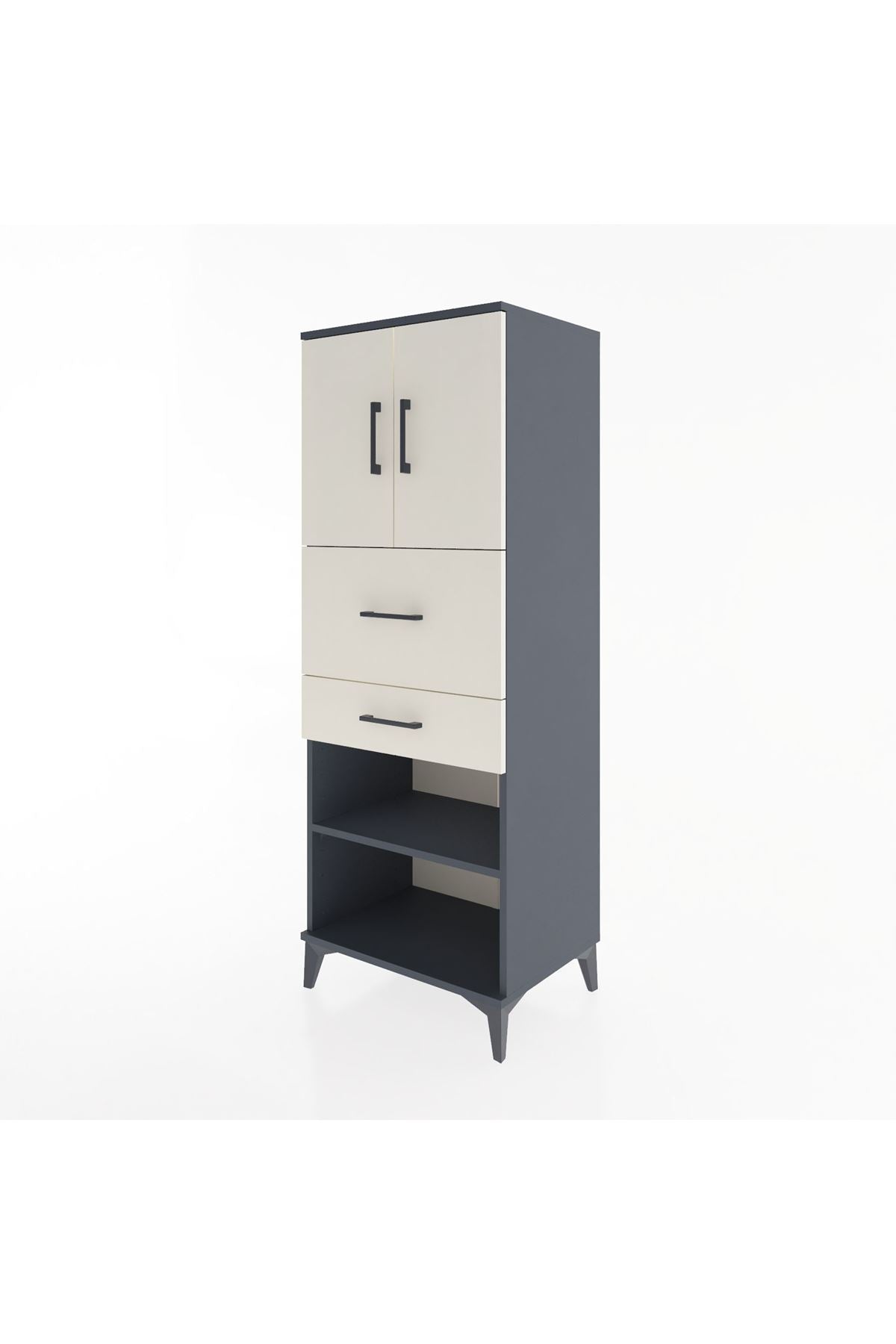 Hyperion Dolap 3 Raflı 2 Çekmeceli 2 Kapaklı 60x44x163 Antrasit-Aytaşı