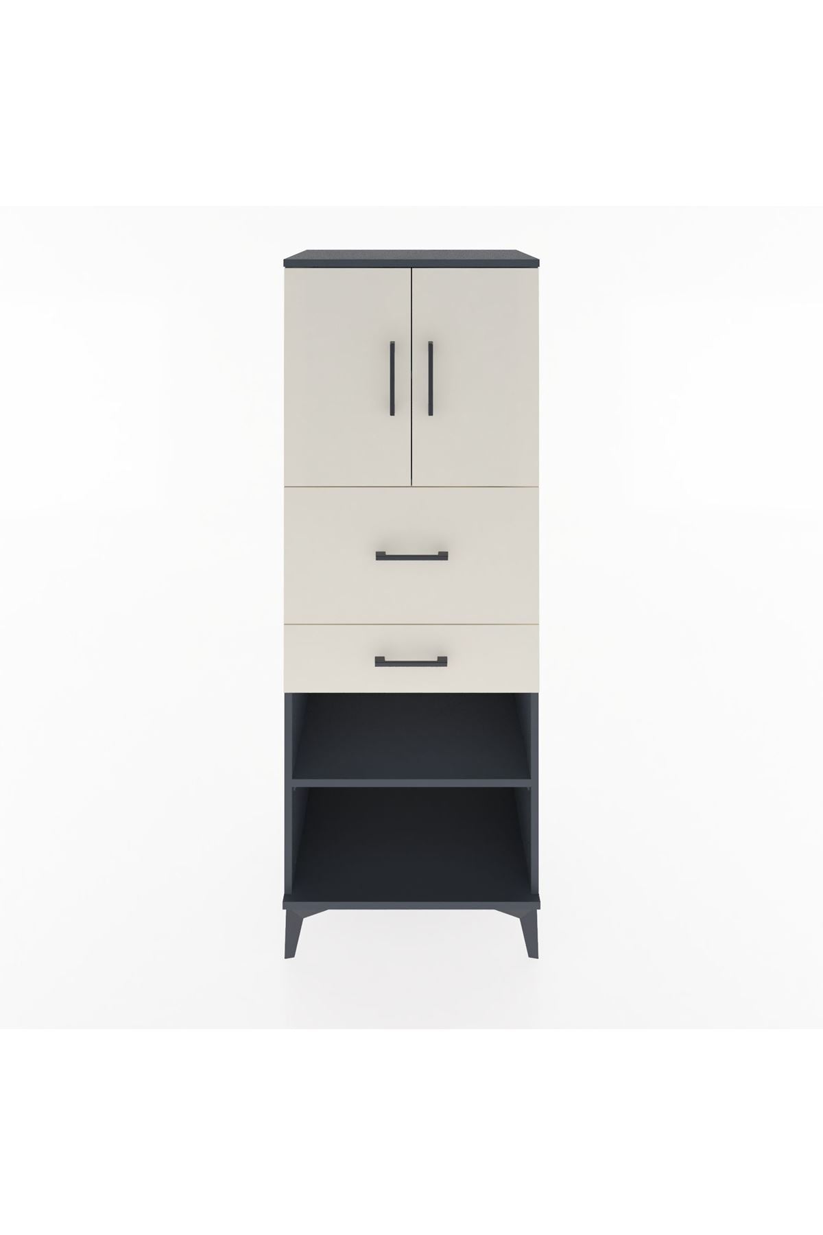 Hyperion Dolap 3 Raflı 2 Çekmeceli 2 Kapaklı 60x44x163 Antrasit-Aytaşı