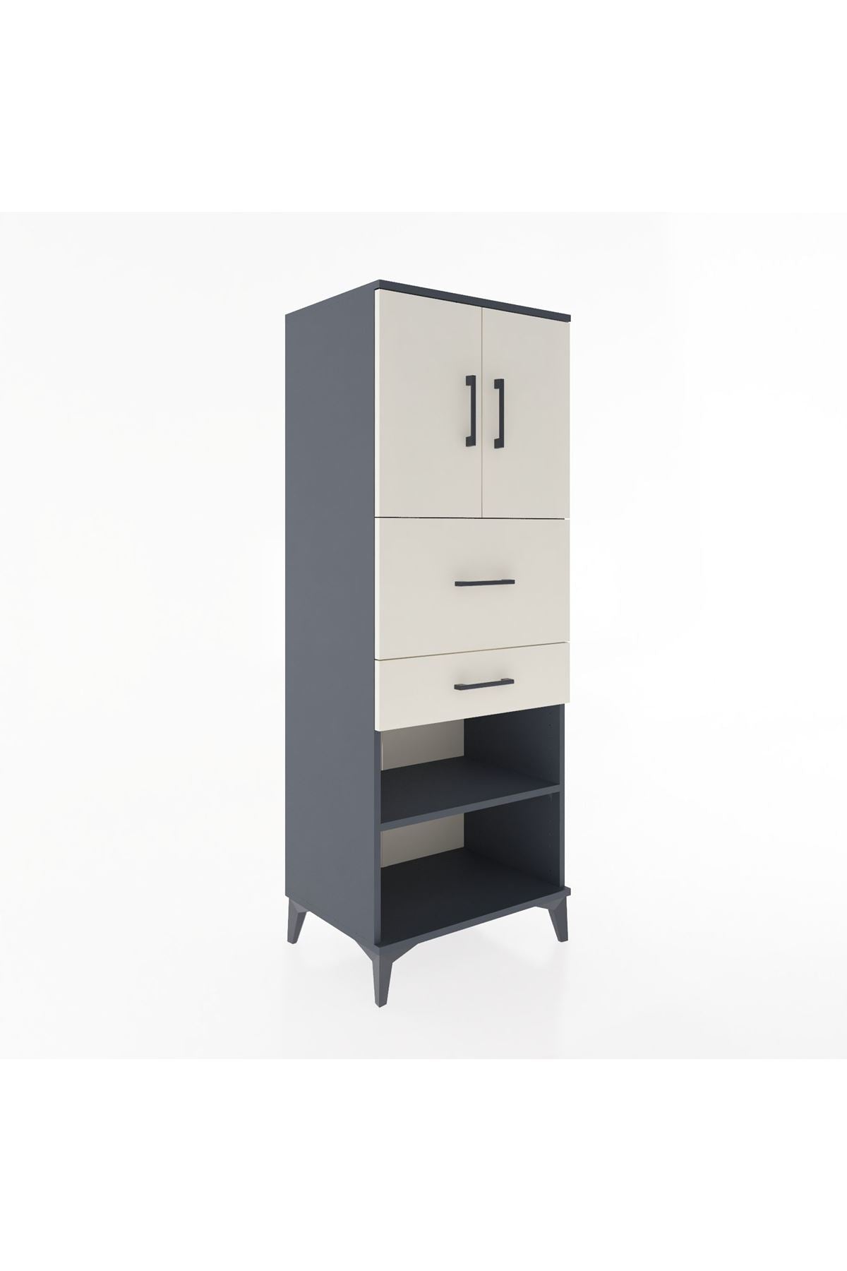 Hyperion Dolap 3 Raflı 2 Çekmeceli 2 Kapaklı 60x44x163 Antrasit-Aytaşı